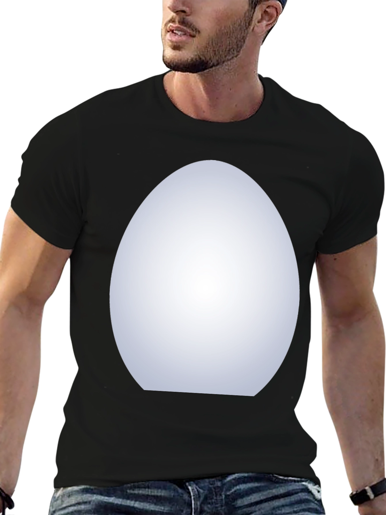 Black Men's Black Crew Neck T-Shirt with White Oval Design view 6