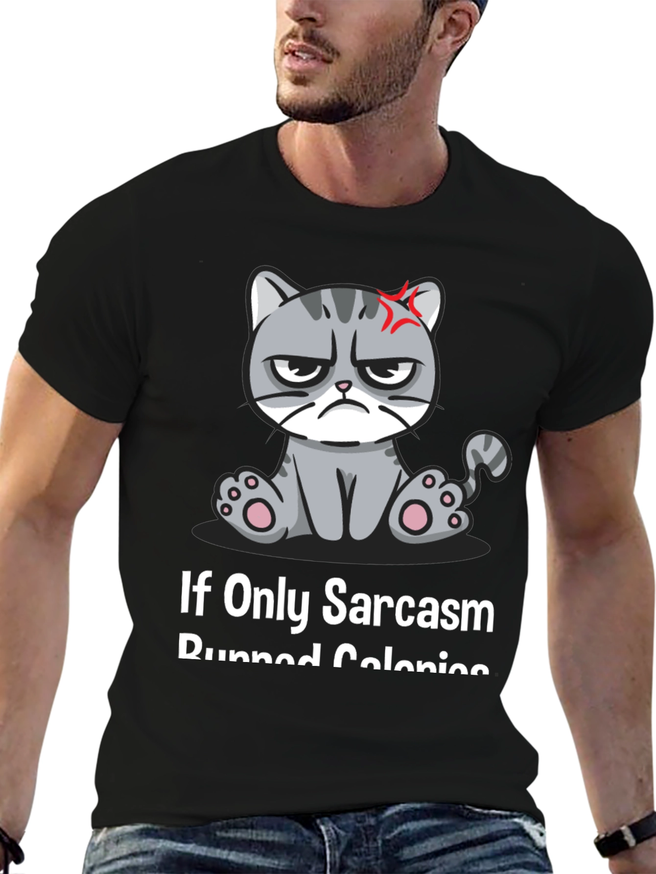 Black Sarcastic Cat T-Shirt - Grumpy Kitty Humor Tee view 6