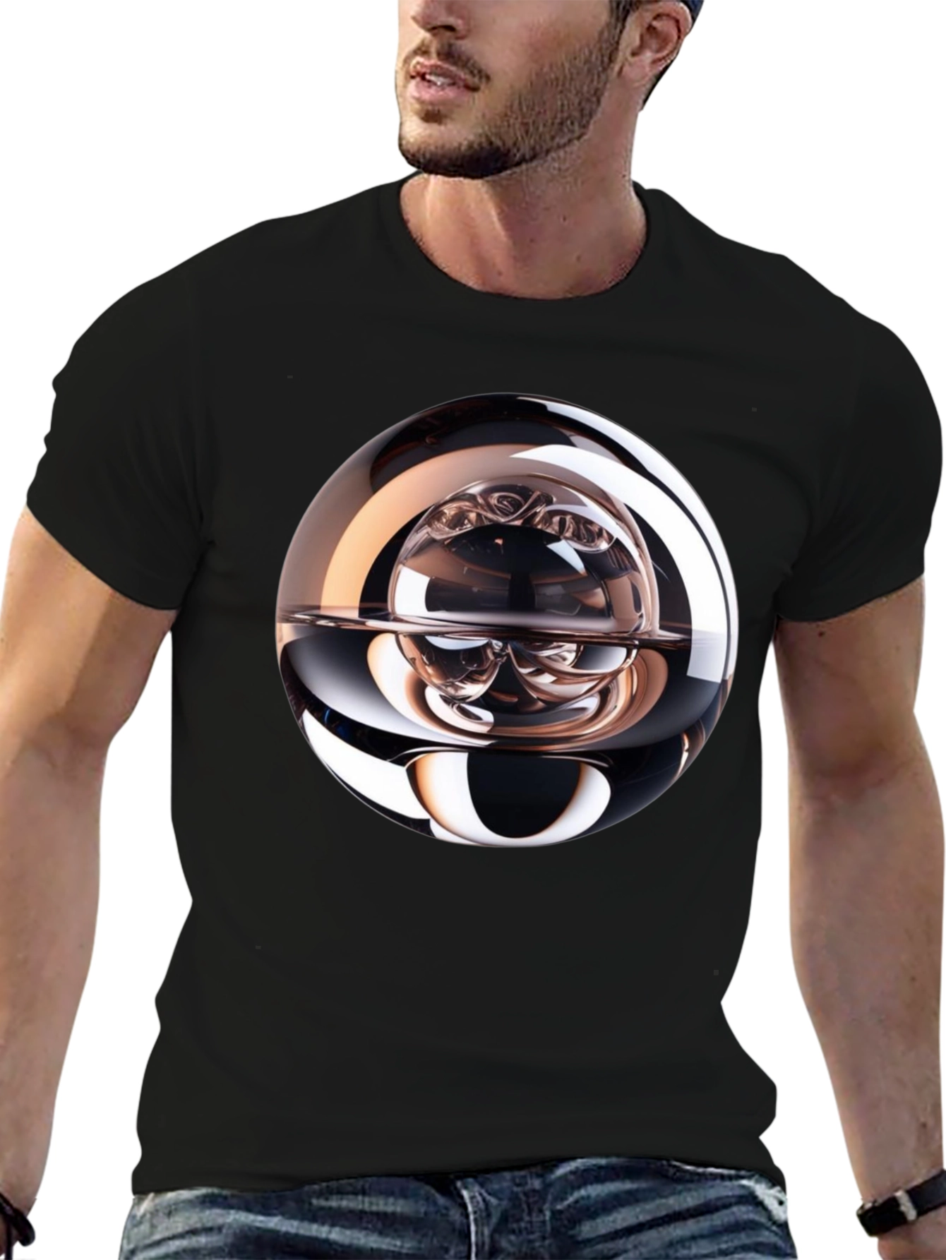 Black Abstract Sphere Graphic Tee - Modern Black T-Shirt view 6