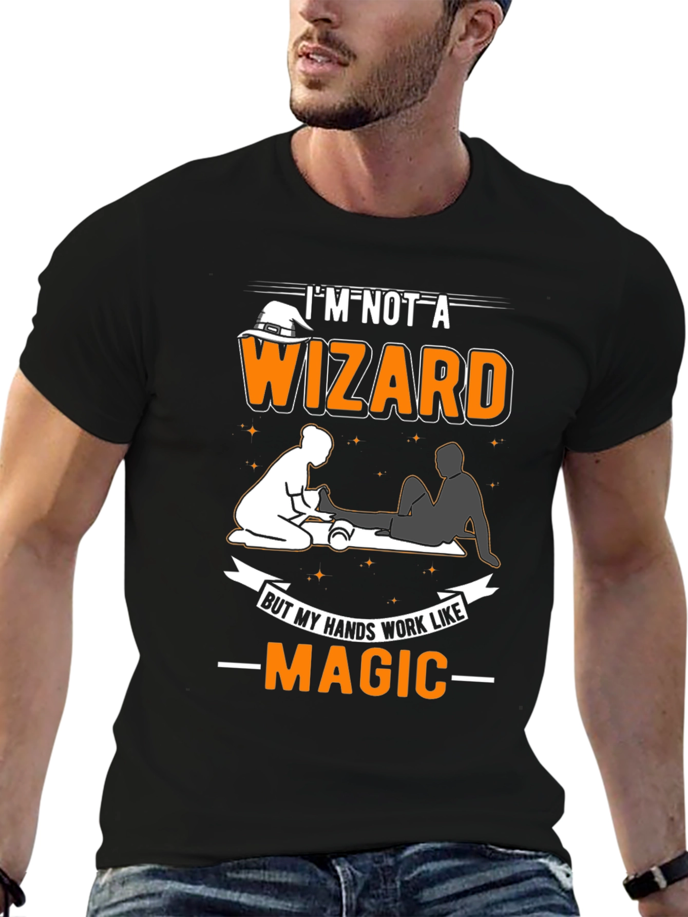 Black I'm Not A Wizard Massage Therapist T-Shirt view 6