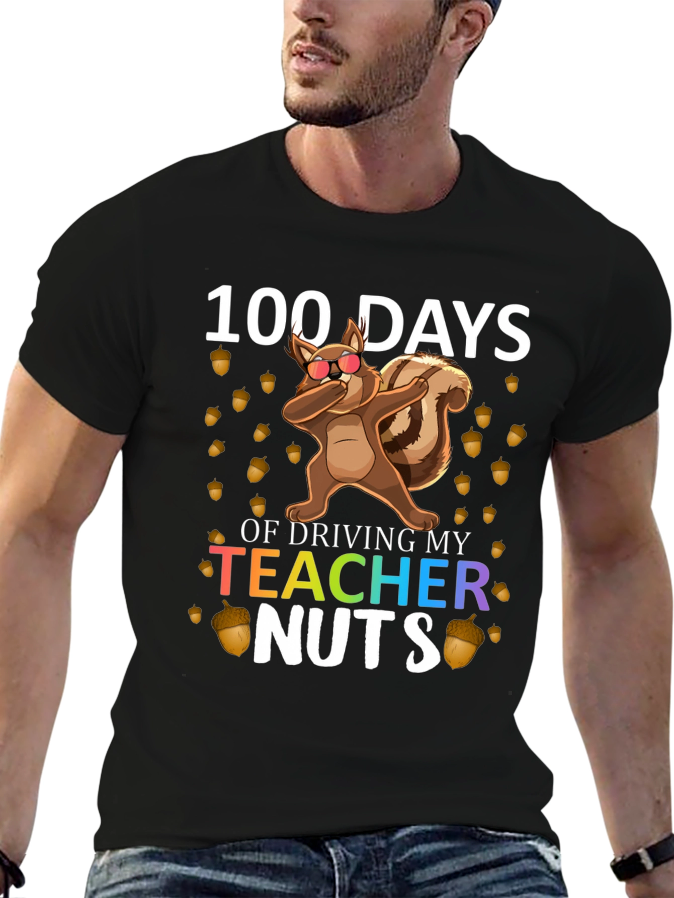 Black 100 Days of School Teacher Nuts T-Shirt view 6