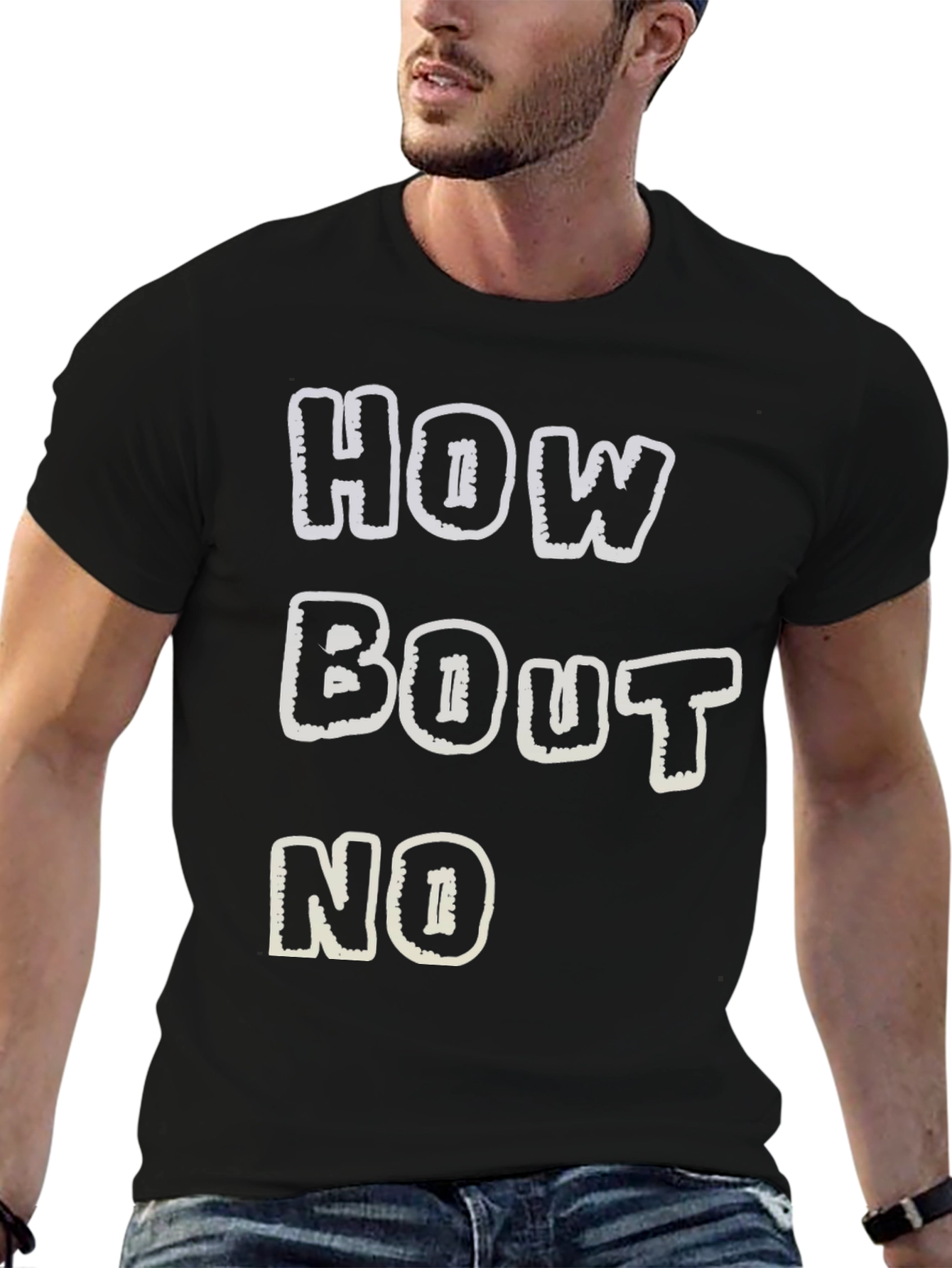 Black Funny Graphic T-Shirt - How Bout No - Black Tee view 6