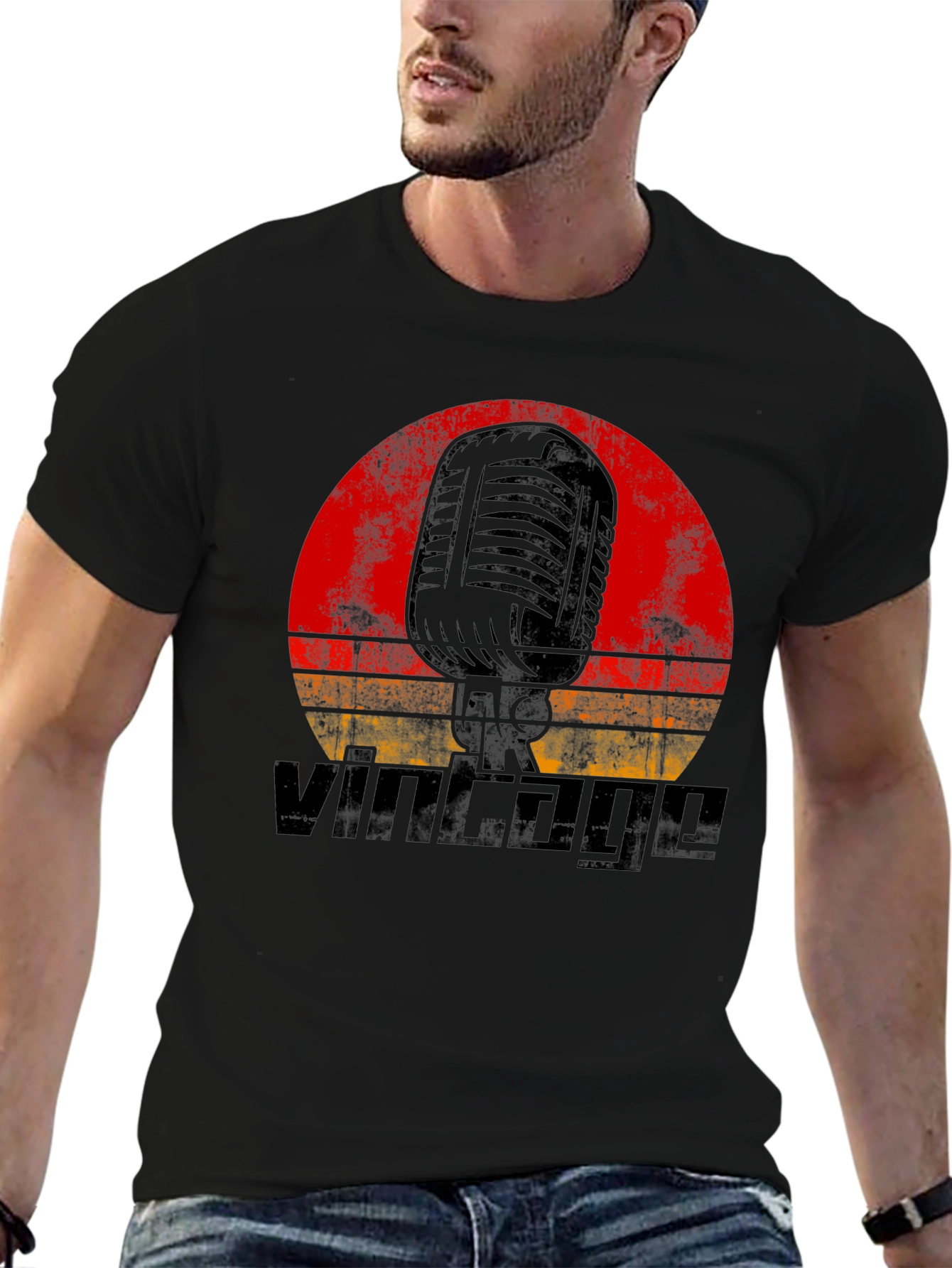 Black Vintage Microphone Graphic T-Shirt - Retro Music Tee view 6