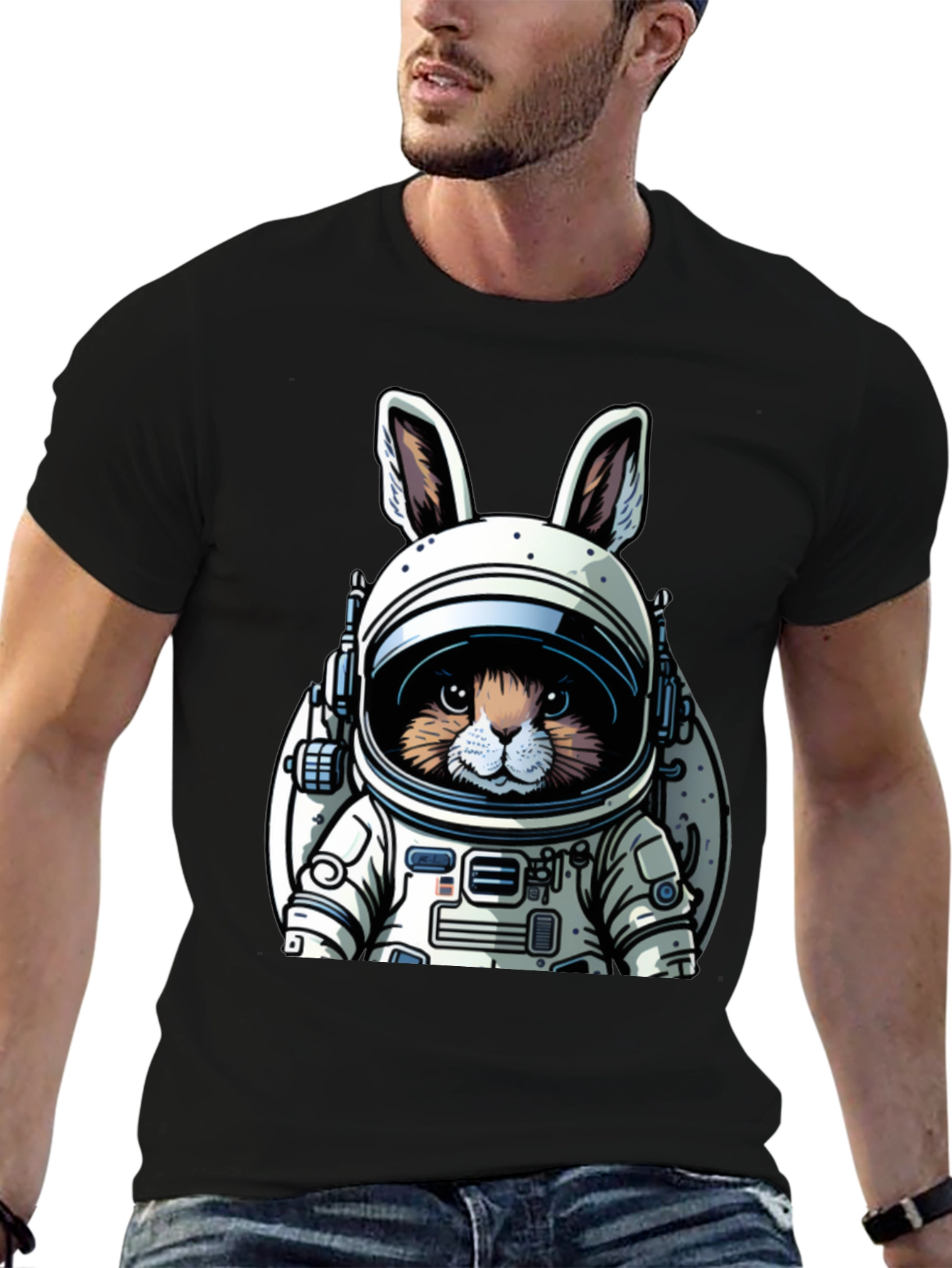 Black Astronaut Bunny Black T-Shirt view 6