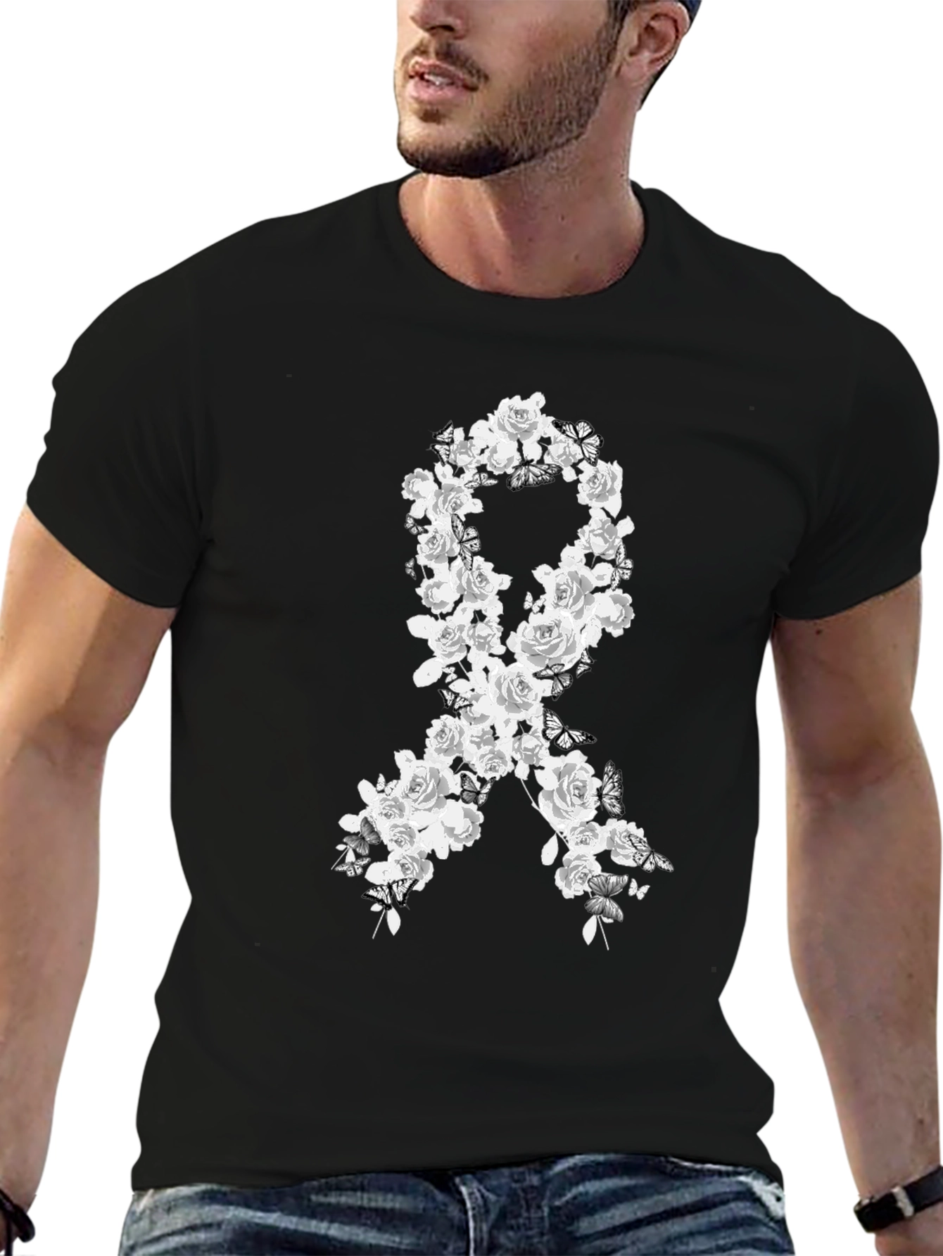 Black Floral Ribbon Graphic Tee - Awareness & Support view 6