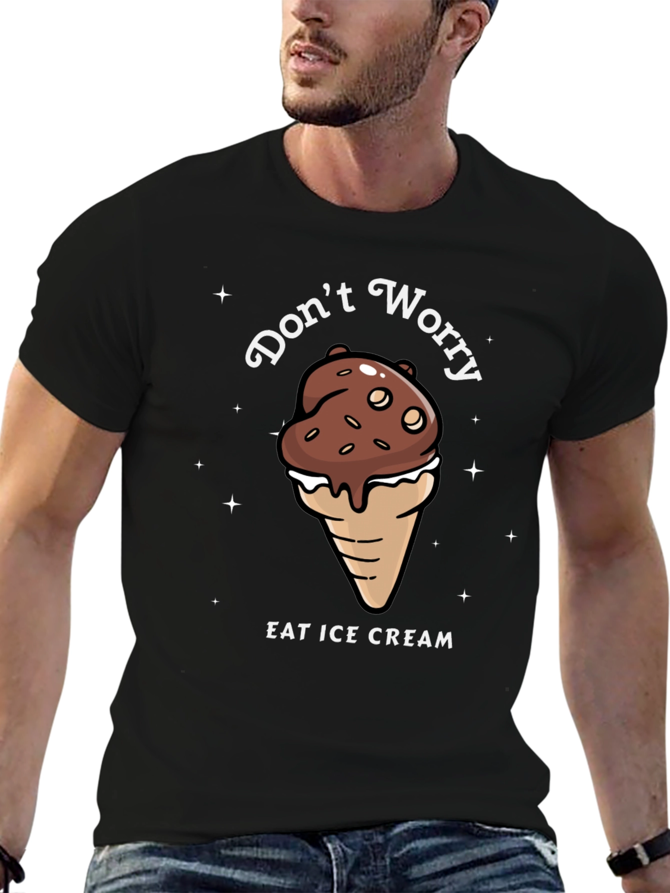 Black Don't Worry Eat Ice Cream Graphic Tee view 6