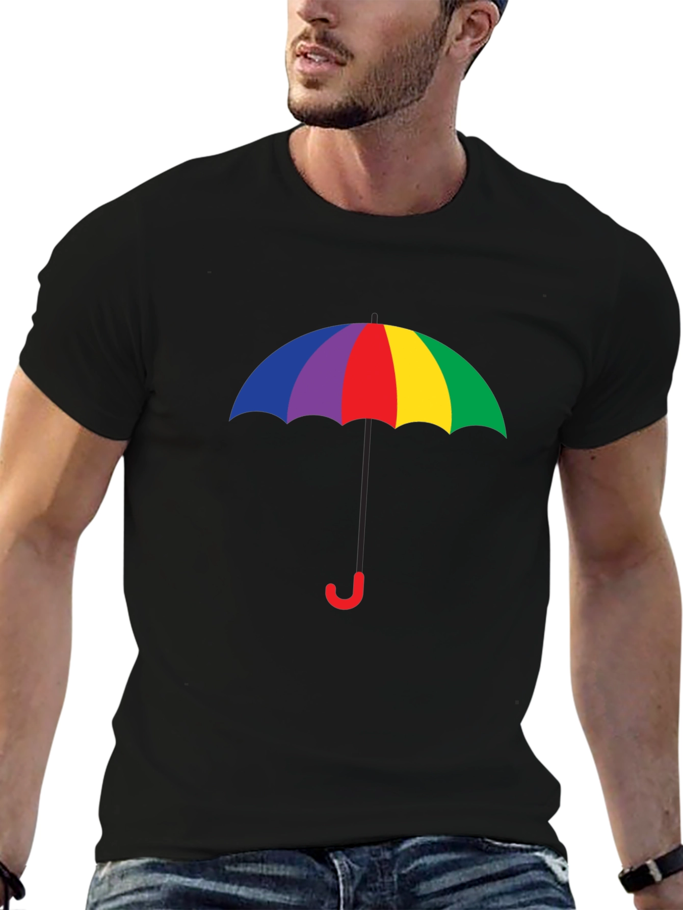 Black Rainbow Umbrella Graphic Tee - Black Cotton Blend view 6