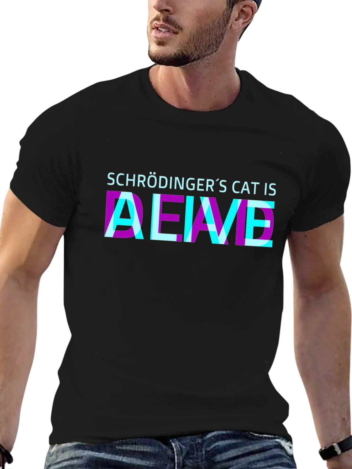Black Schrödinger's Cat Is Alive T-Shirt view 6