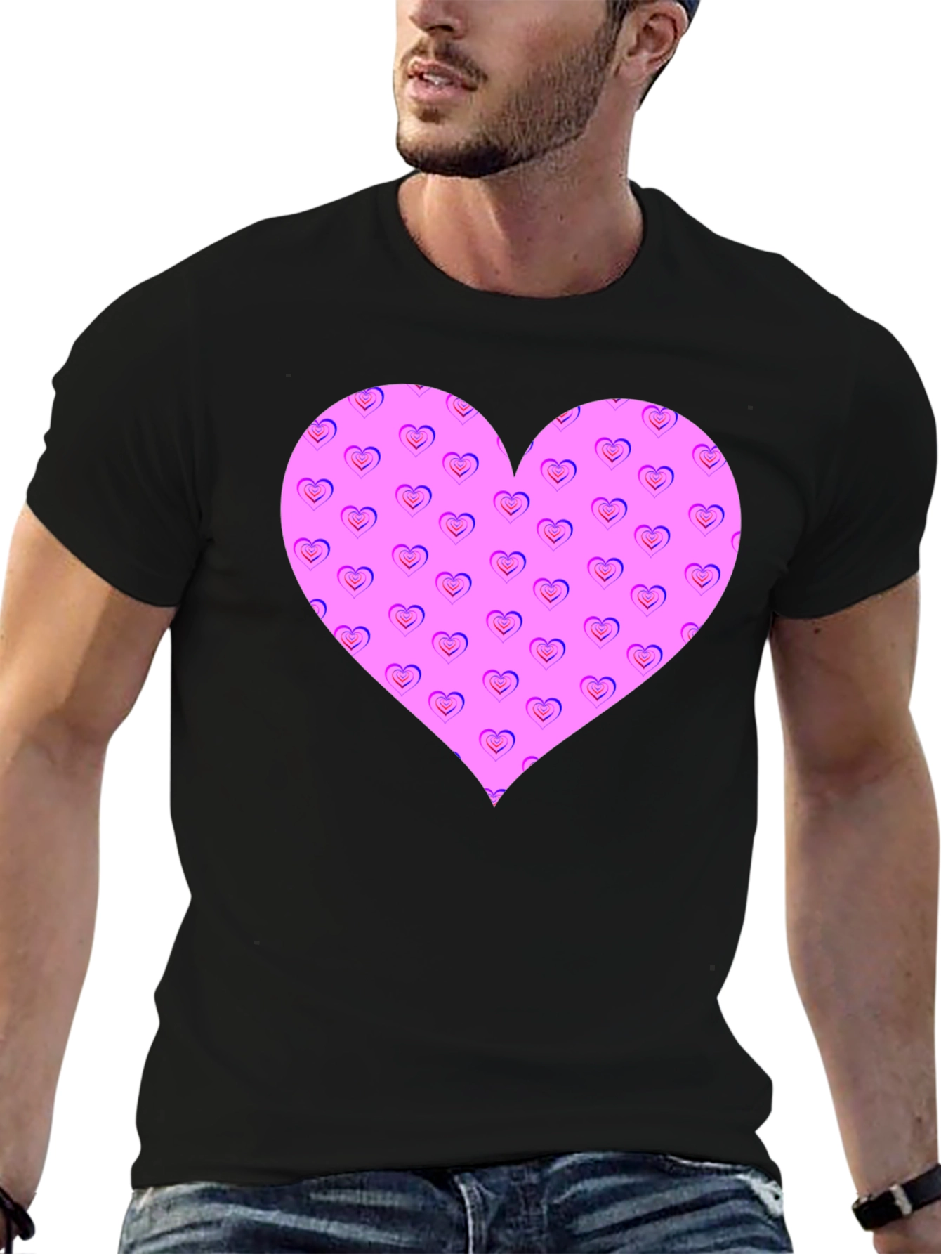 Black Heart Pattern Black T-Shirt view 6