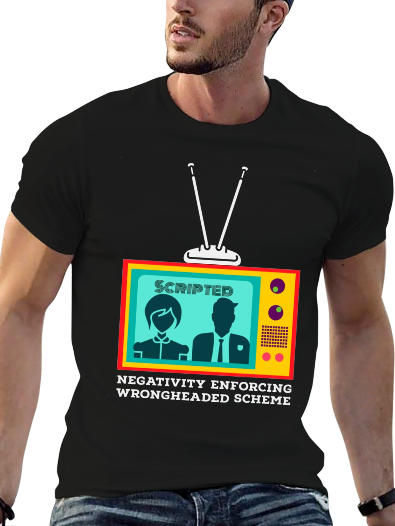 Black Scripted TV Graphic Tee - Enforcing Negativity view 6