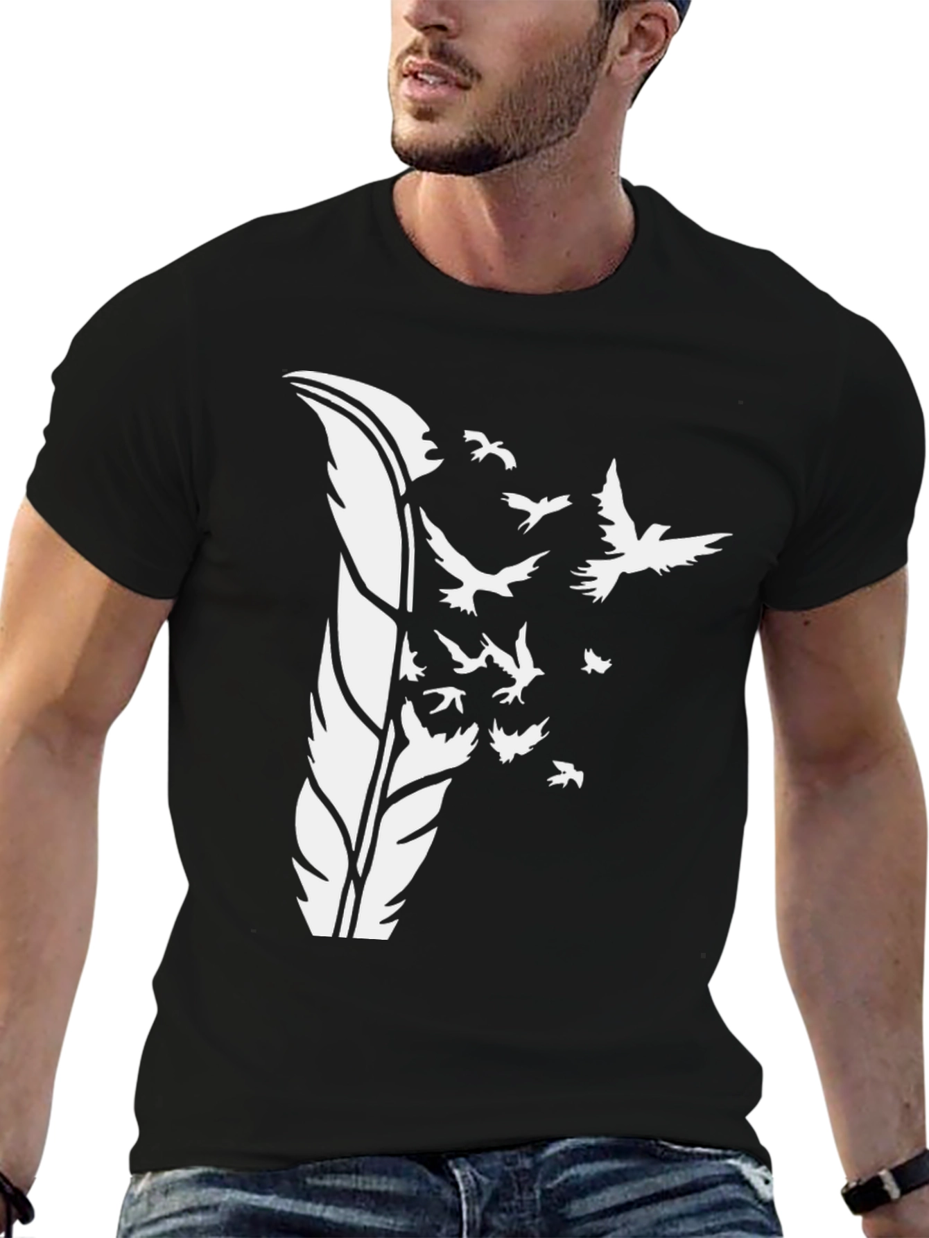 Black Feather Bird Graphic Tee - Black view 6