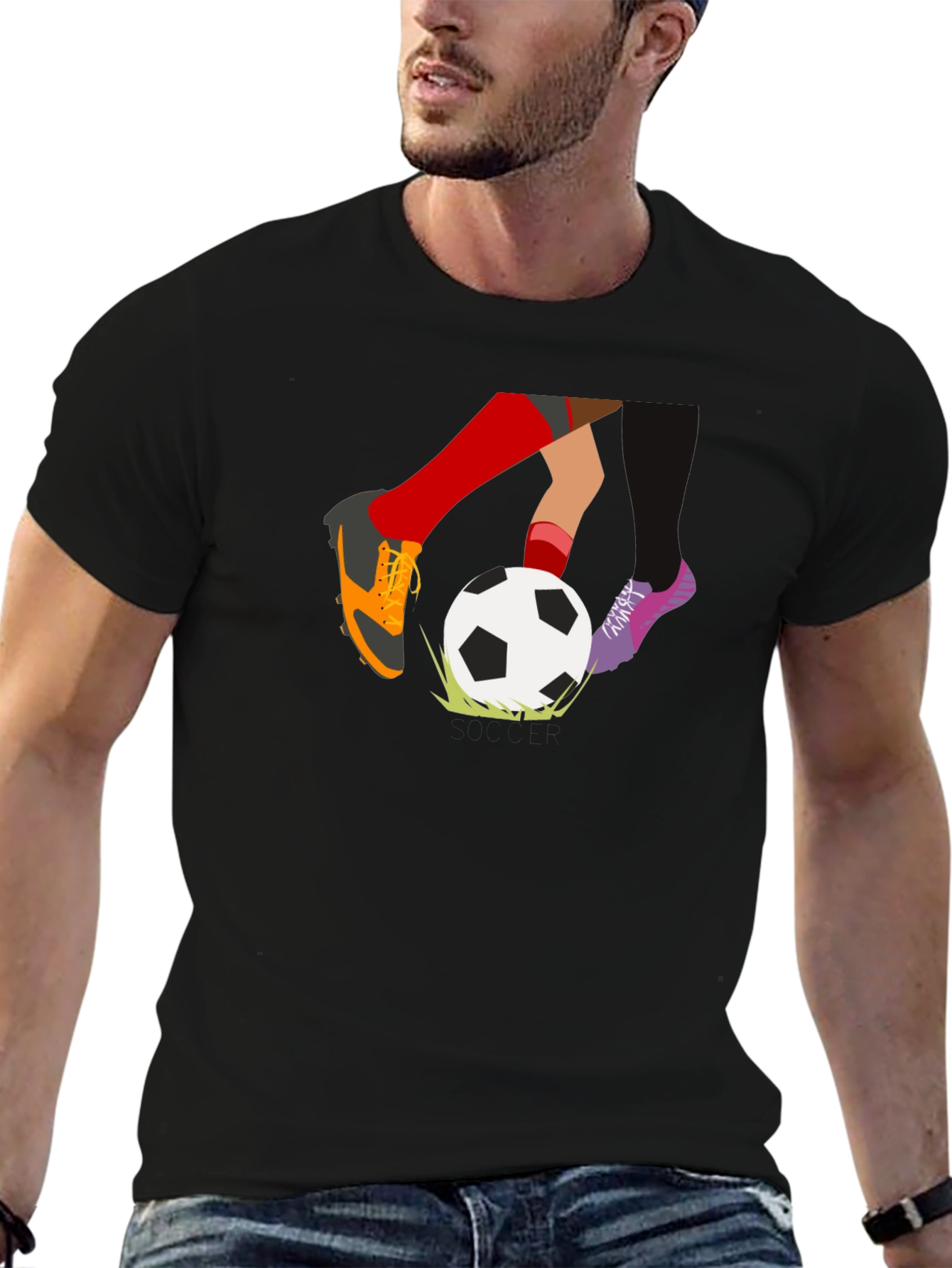 Black Soccer Kick T-Shirt - Black, Unique Design view 6
