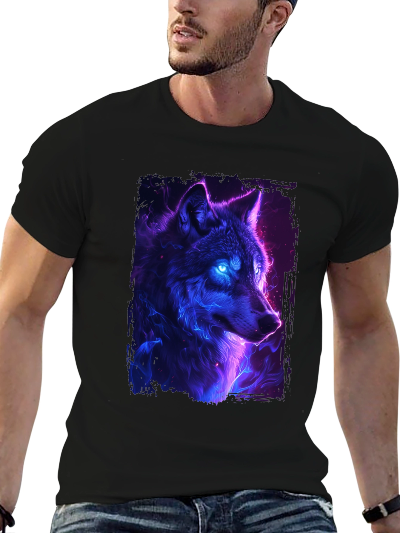 Black Neon Wolf Graphic Tee - Black T-Shirt view 6