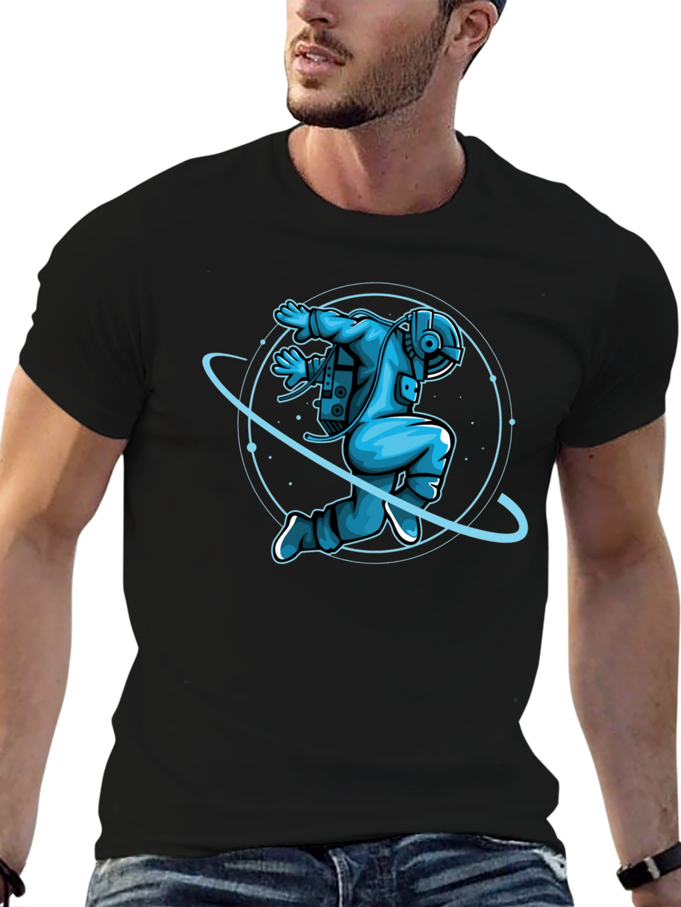 Black Astronaut Graphic T-Shirt - Black Crew Neck view 6