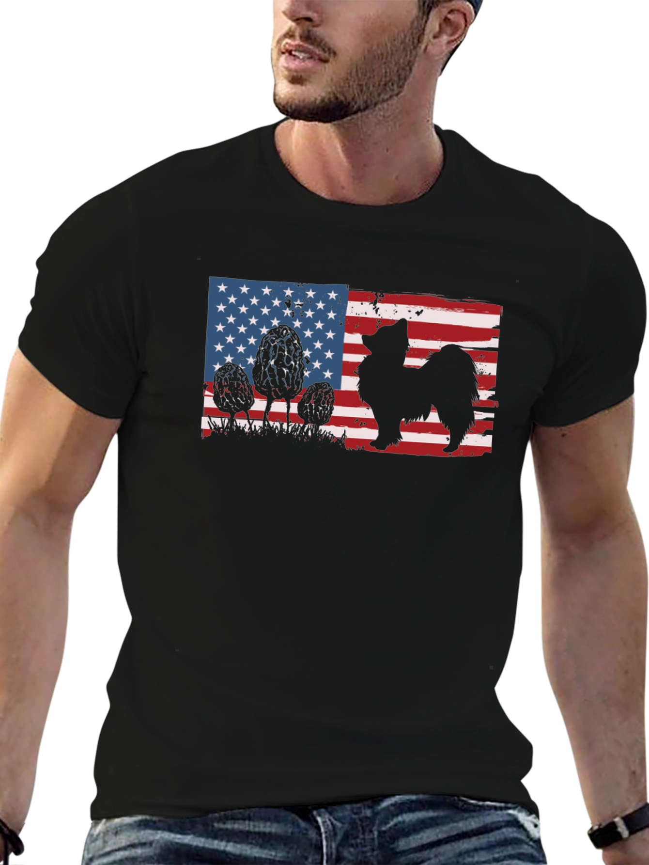 Black American Flag Dog Silhouette T-Shirt view 6