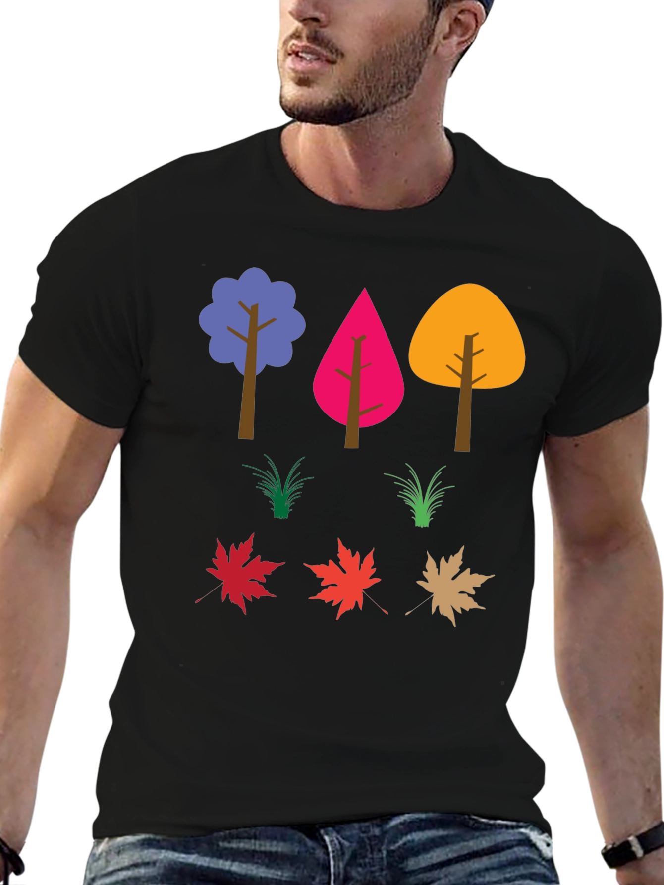 Black Colorful Nature Trees & Leaves Graphic Tee view 6