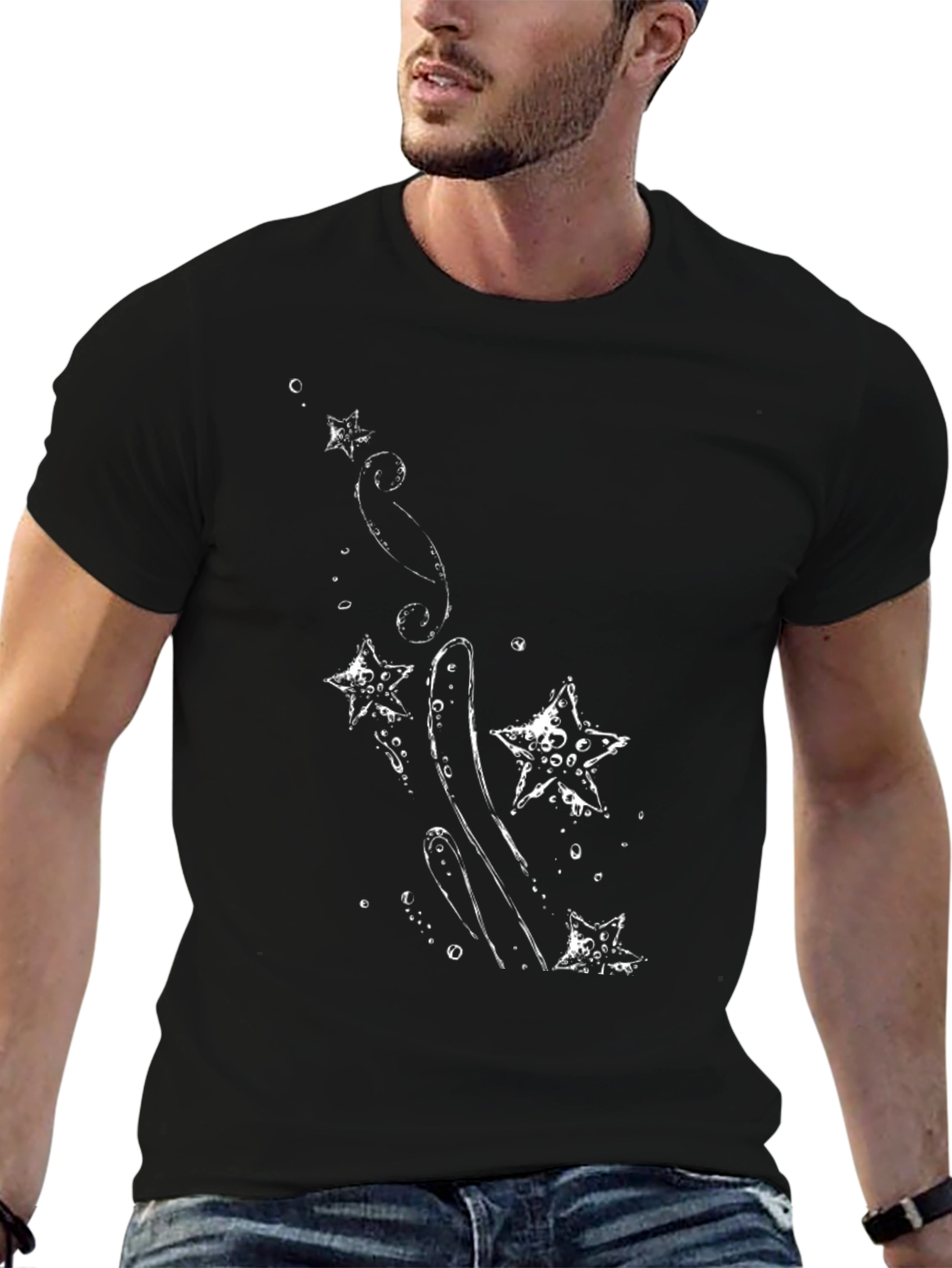 Black Black T-Shirt with Starfish Graphic view 6