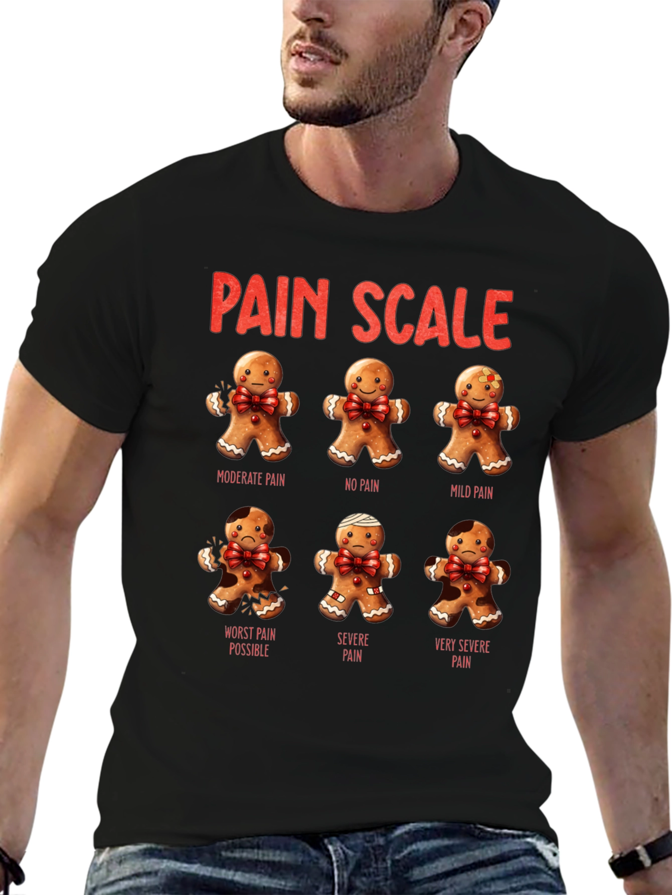 Black Gingerbread Pain Scale Black T-Shirt view 6