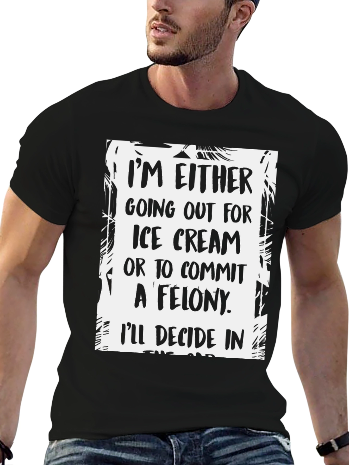 Black Funny Ice Cream or Felony Graphic T-Shirt view 6