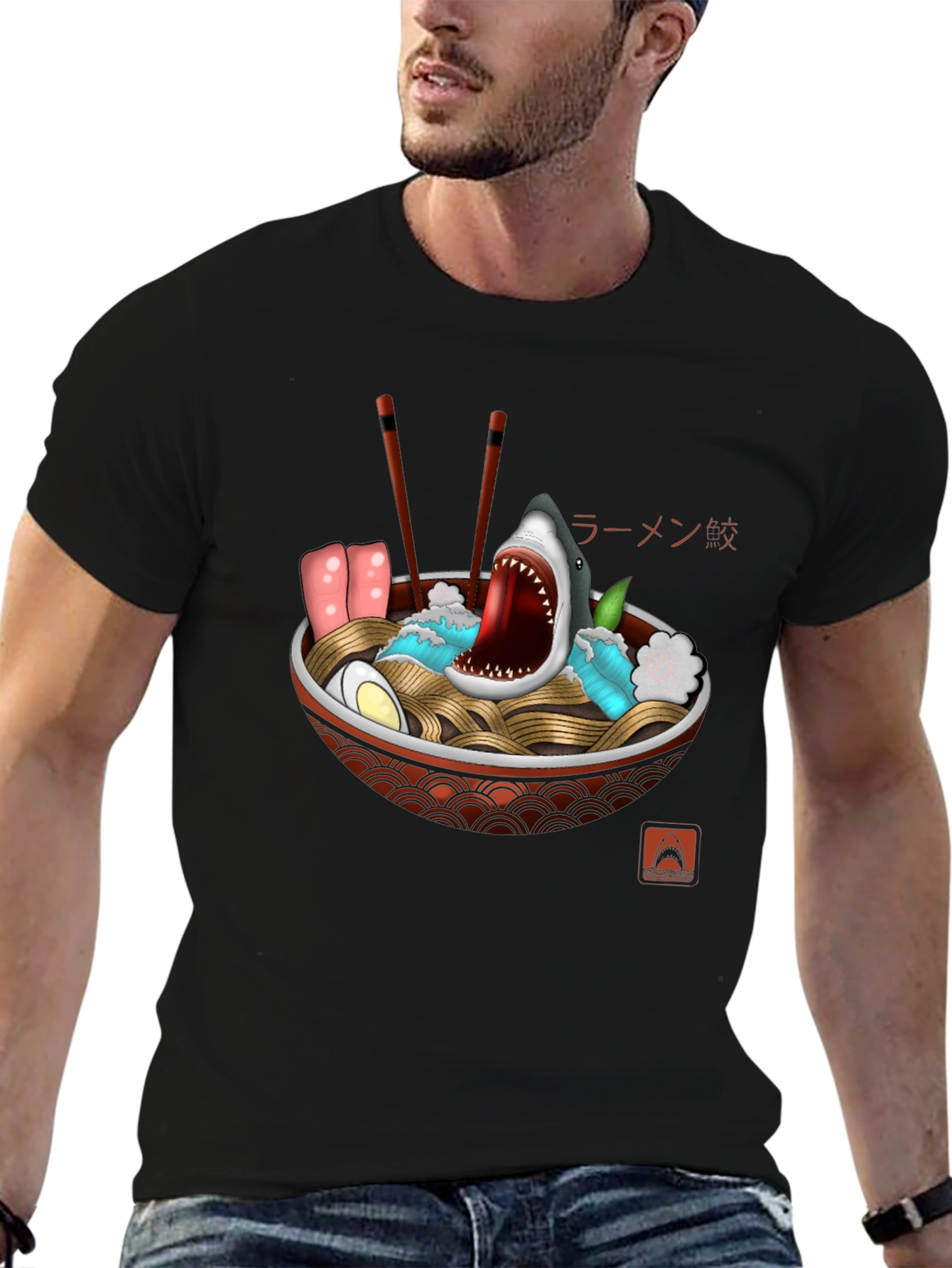 Black Shark Ramen Bowl Graphic Tee - Unique Design view 6