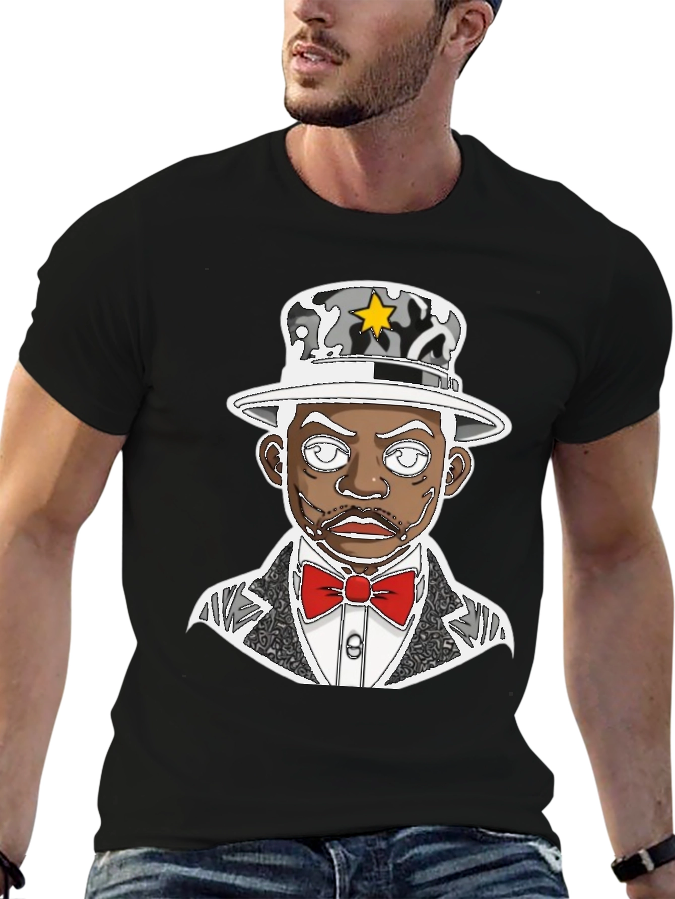 Black Dapper Cartoon Graphic Tee - Stylish Black T-Shirt view 6