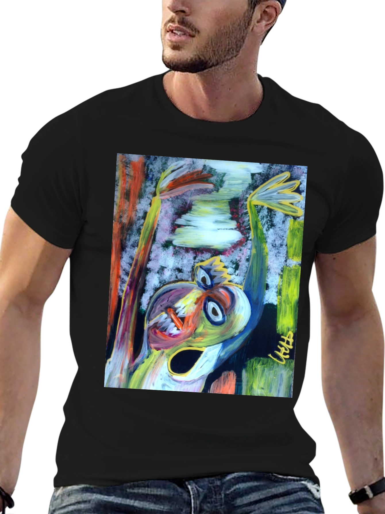Black Abstract Art Graphic Print Black T-Shirt view 6
