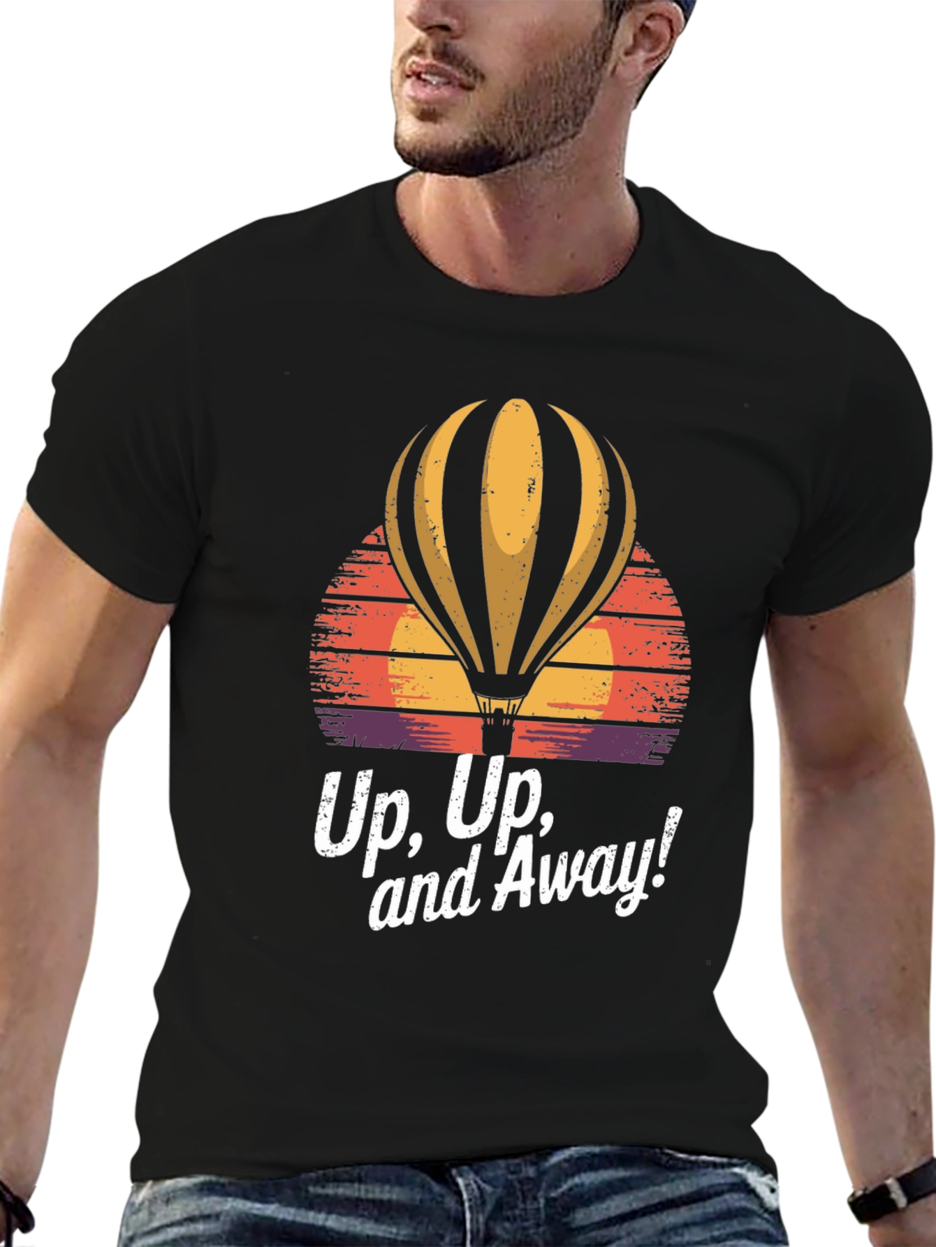 Black Up, Up, and Away! Graphic Tee - Hot Air Balloon Sunset view 6