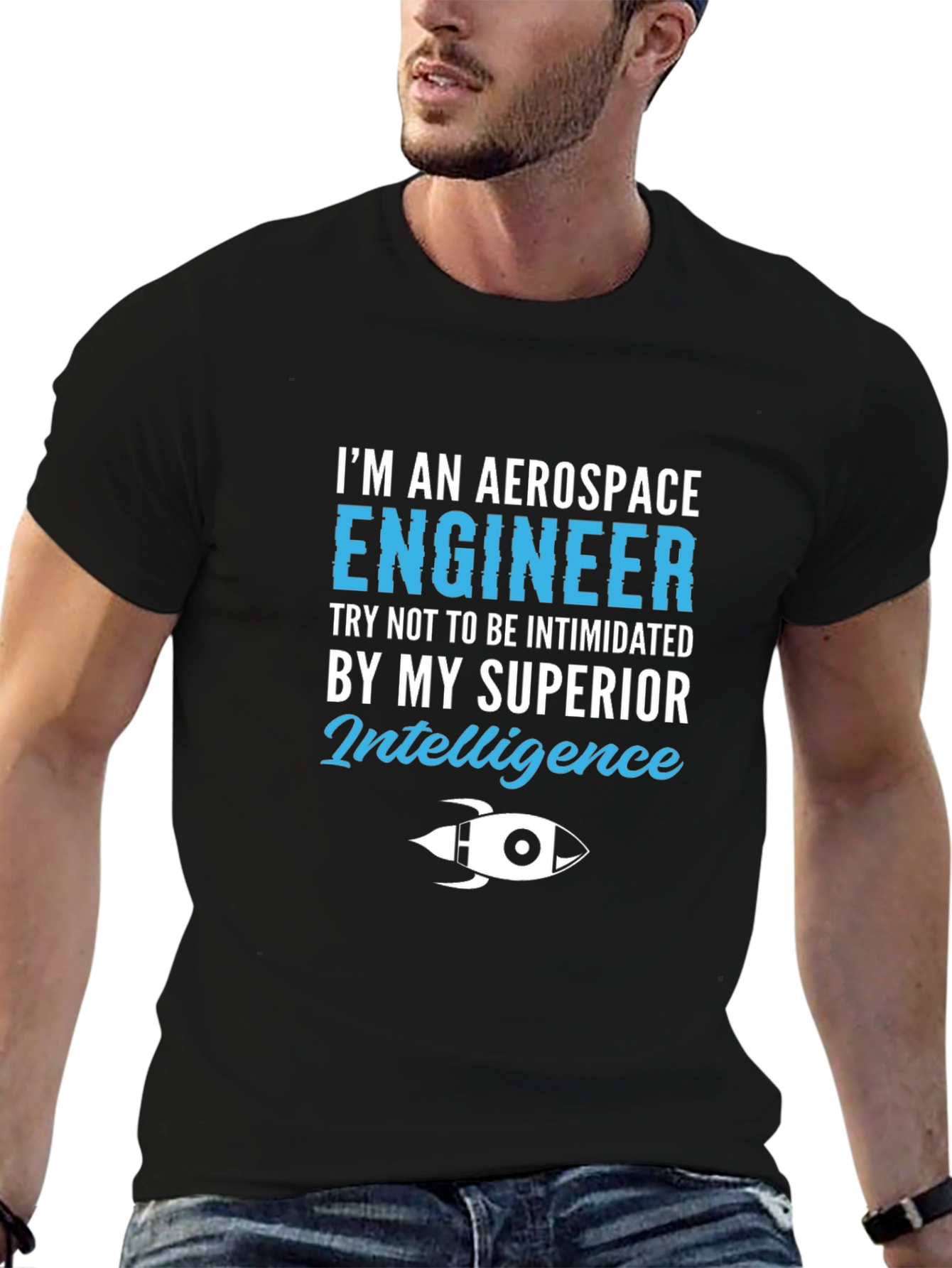 Black Aerospace Engineer Superior Intelligence T-Shirt view 6