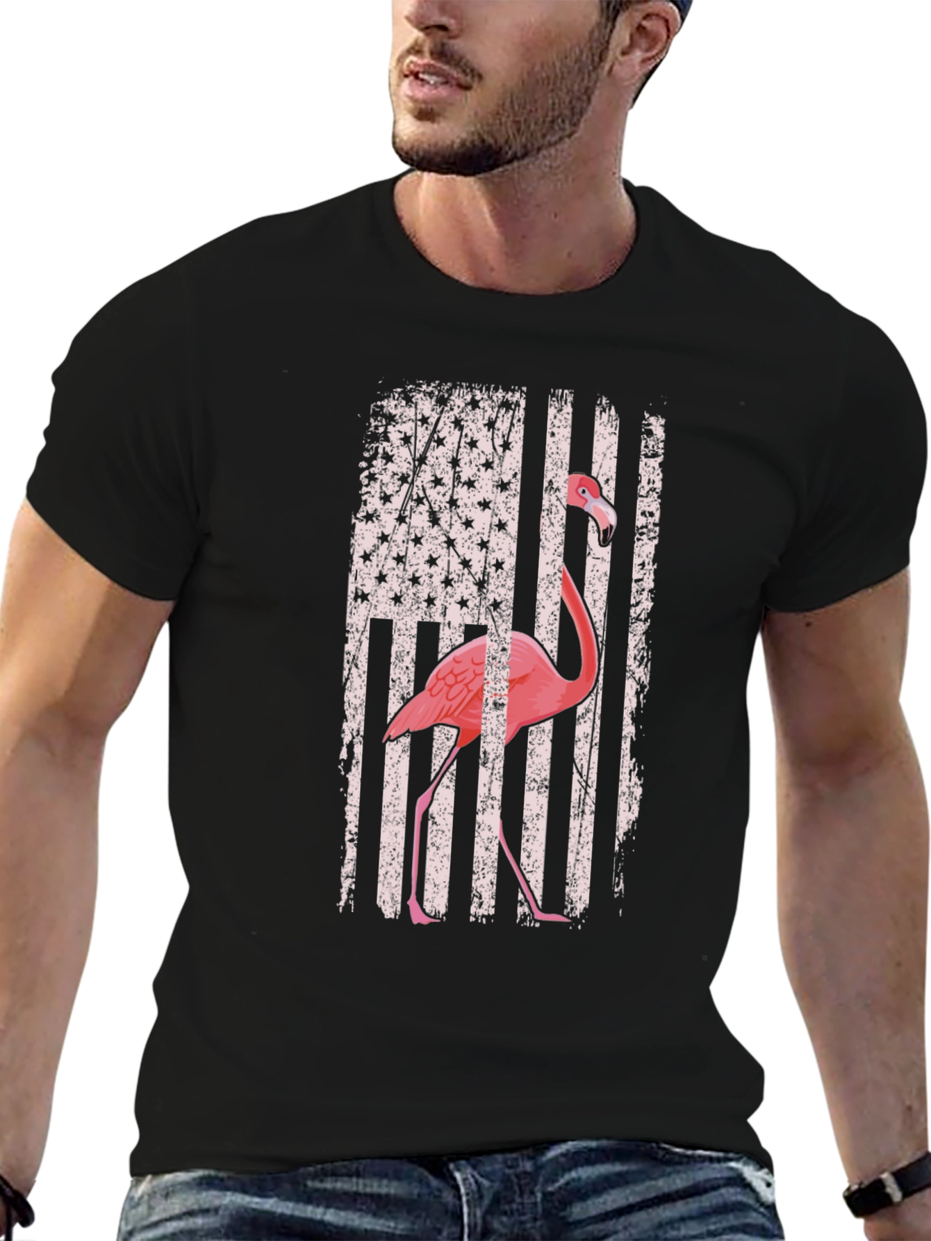 Black Flamingo American Flag Graphic Tee view 6