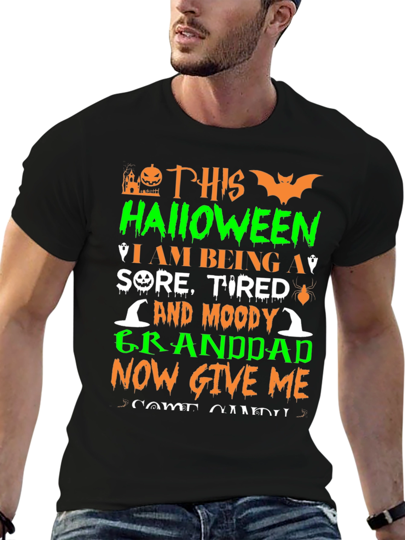 Black Funny Halloween Granddad T-Shirt view 6