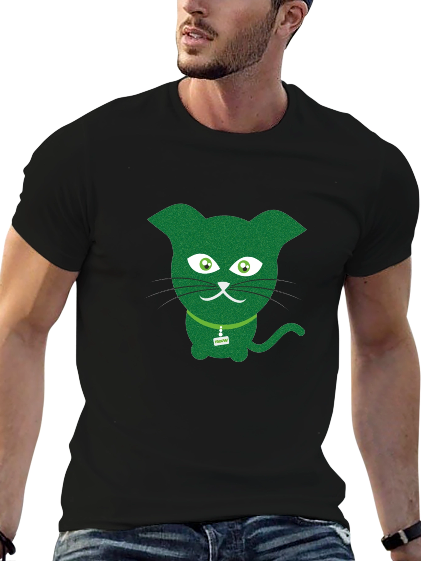 Black Green Cat Graphic Tee - Fun & Quirky view 6