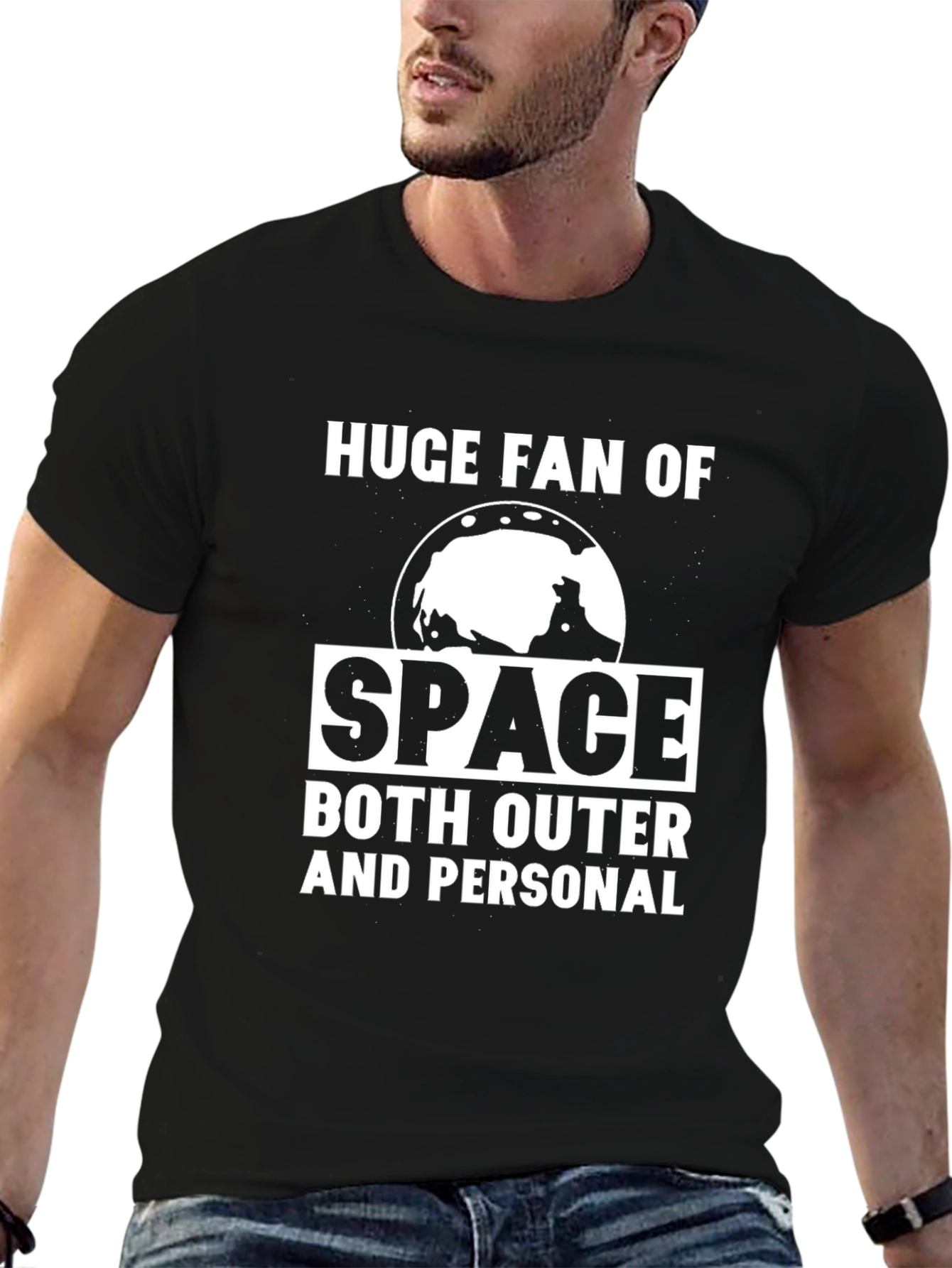 Black Space Fan T-Shirt: Outer & Personal Humor Tee view 6