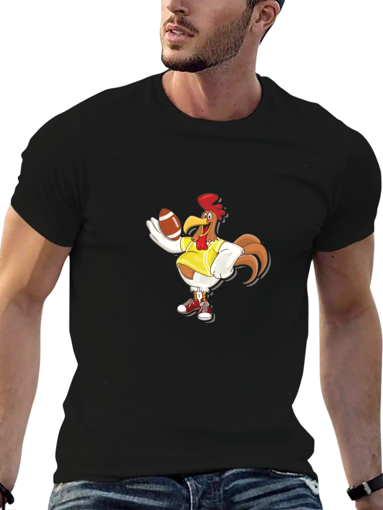 Black Rooster Football T-Shirt - Black view 6