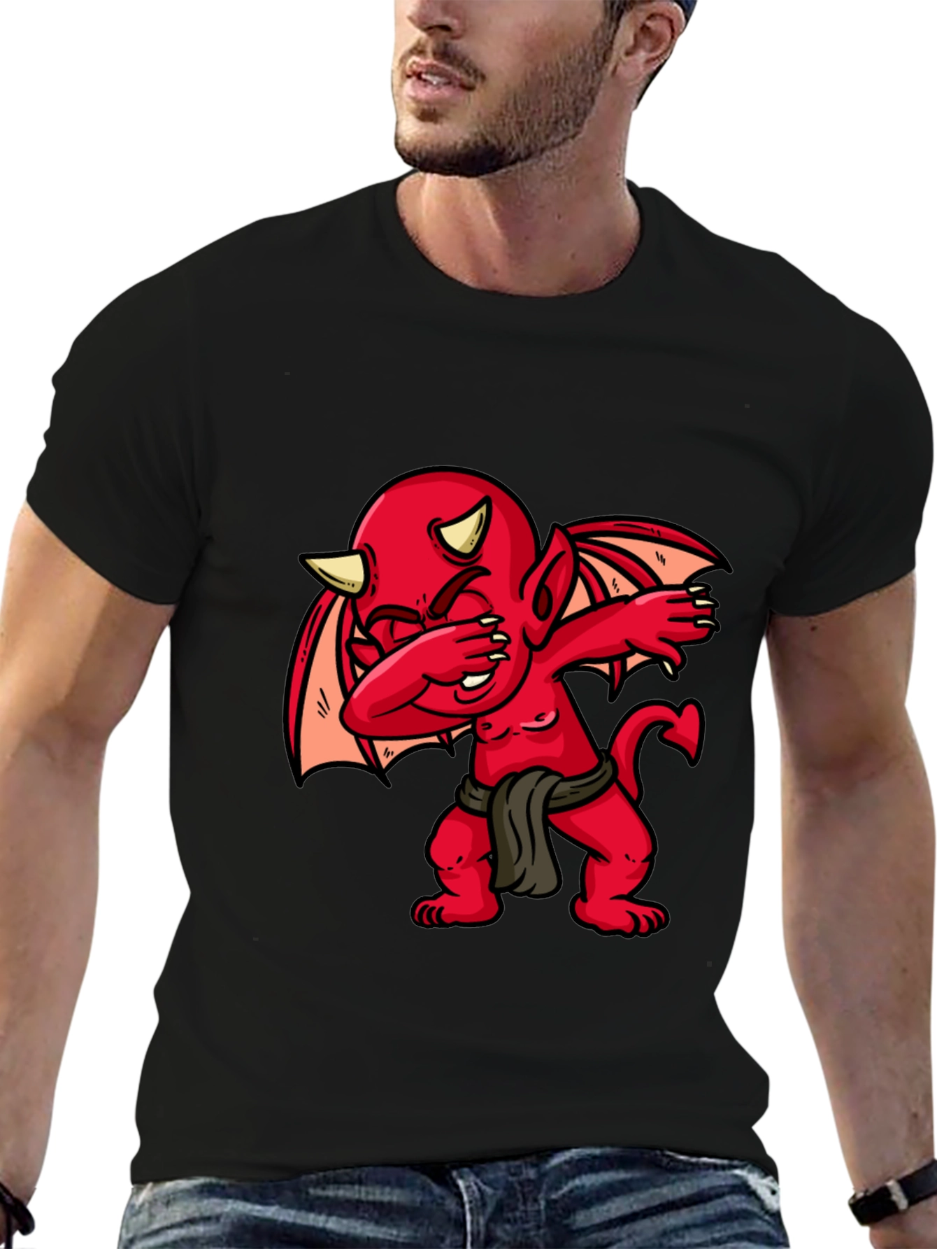 Black Dabbing Devil Graphic Tee - Men's Black T-Shirt view 6