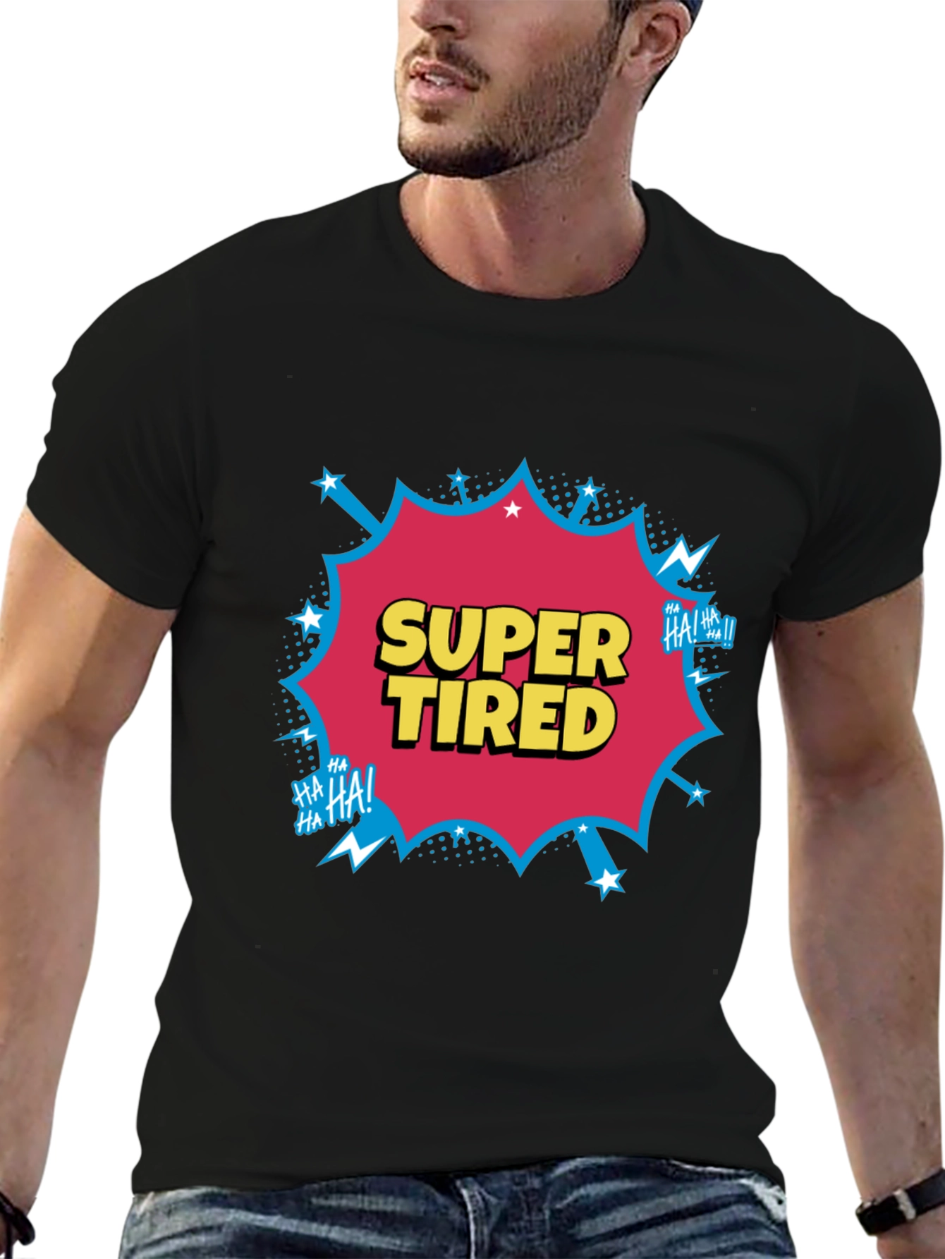 Black Super Tired Comic Graphic T-Shirt view 6
