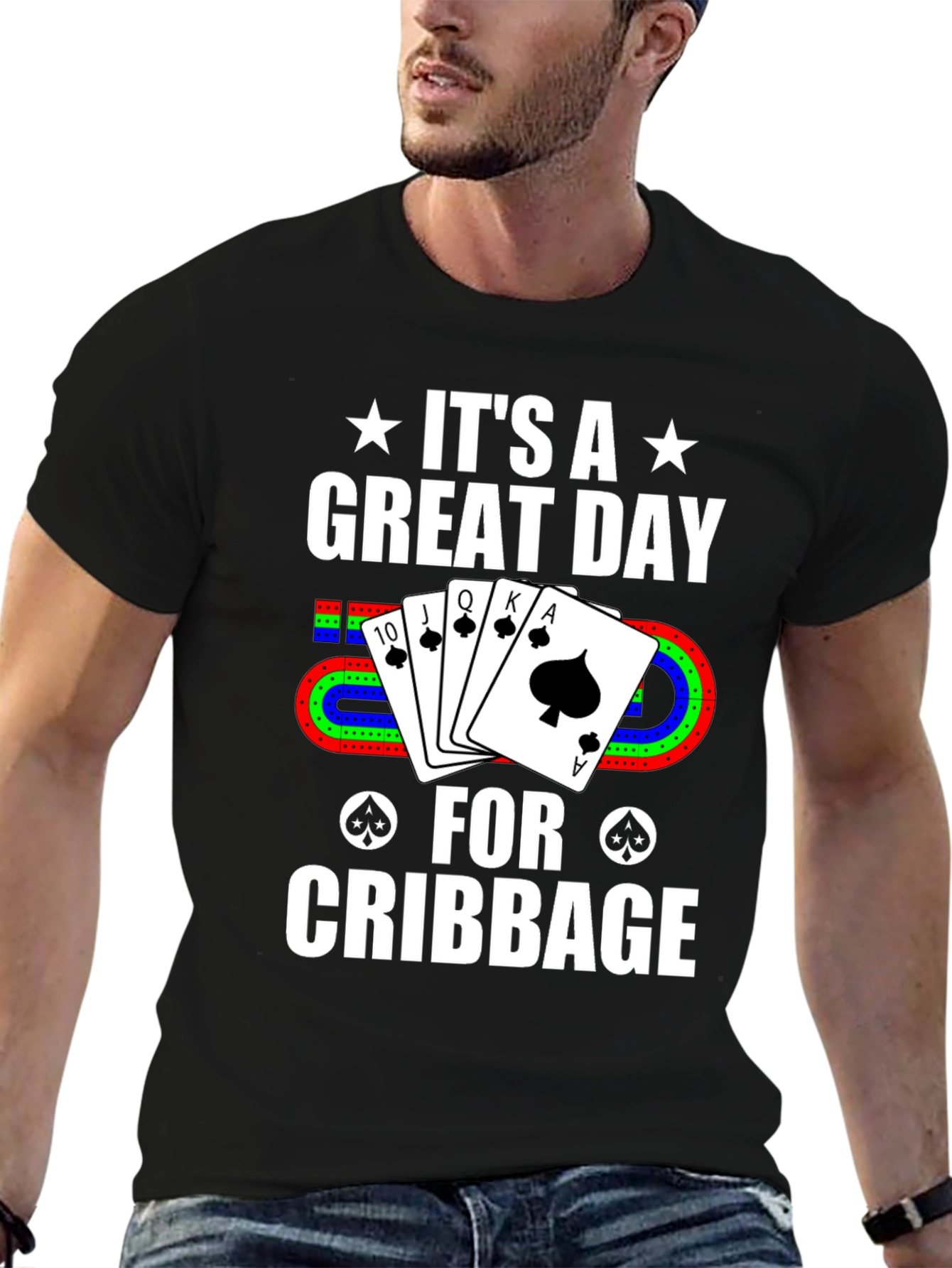 Black Cribbage Player T-Shirt - Great Day for Cribbage view 6