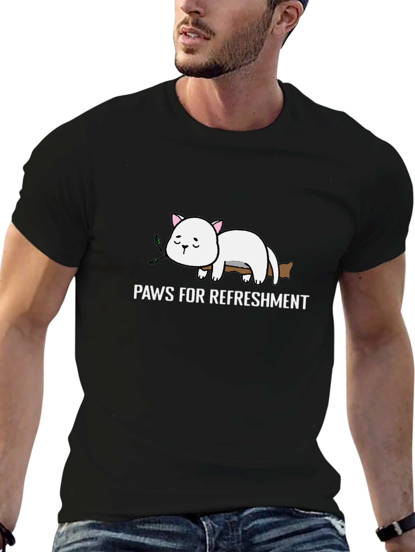 Black Paws for Refreshment Cat T-Shirt view 6