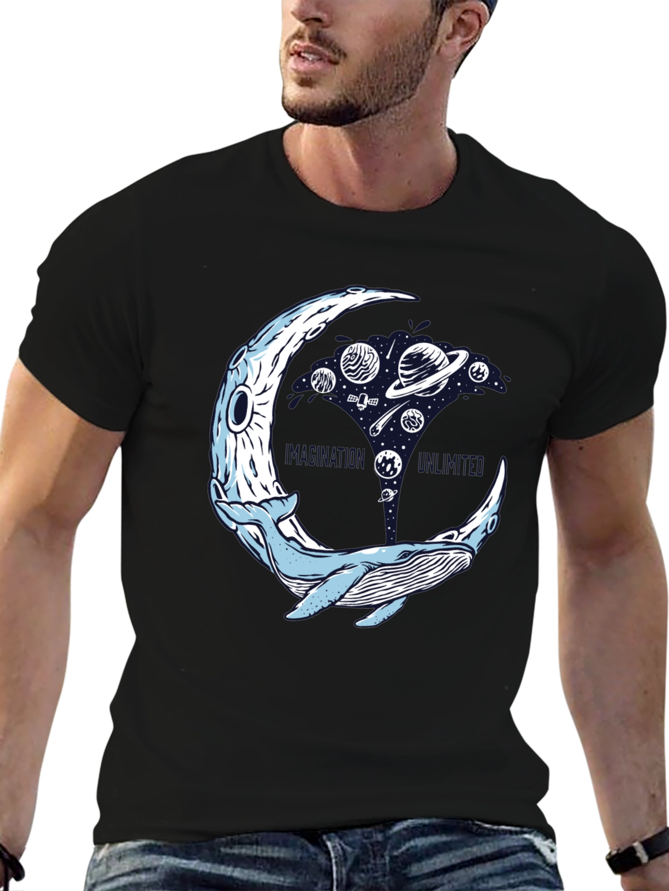 Black Cosmic Whale T-Shirt - Space Moon view 6