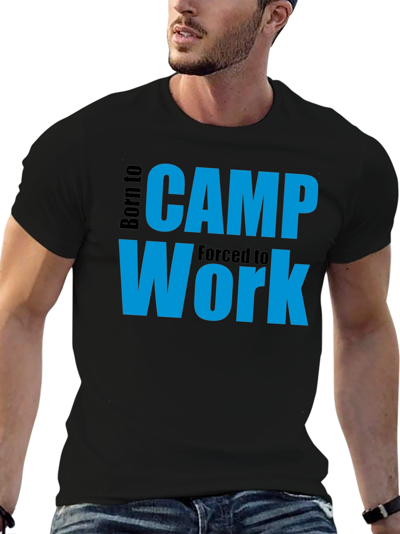 Black Born to Camp T-Shirt - Funny Outdoor Tee view 6