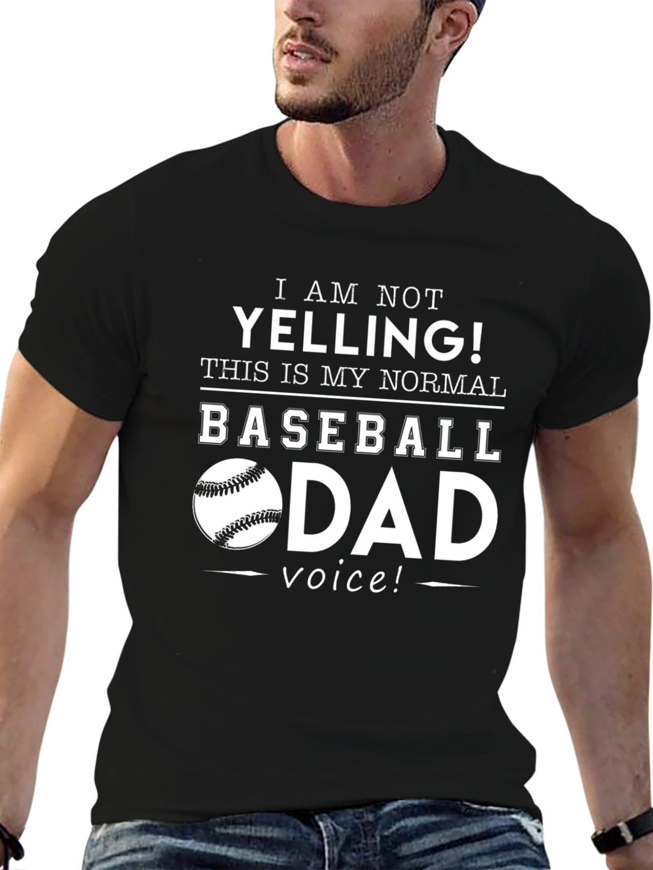 Black Baseball Dad T-Shirt - I Am Not Yelling view 6