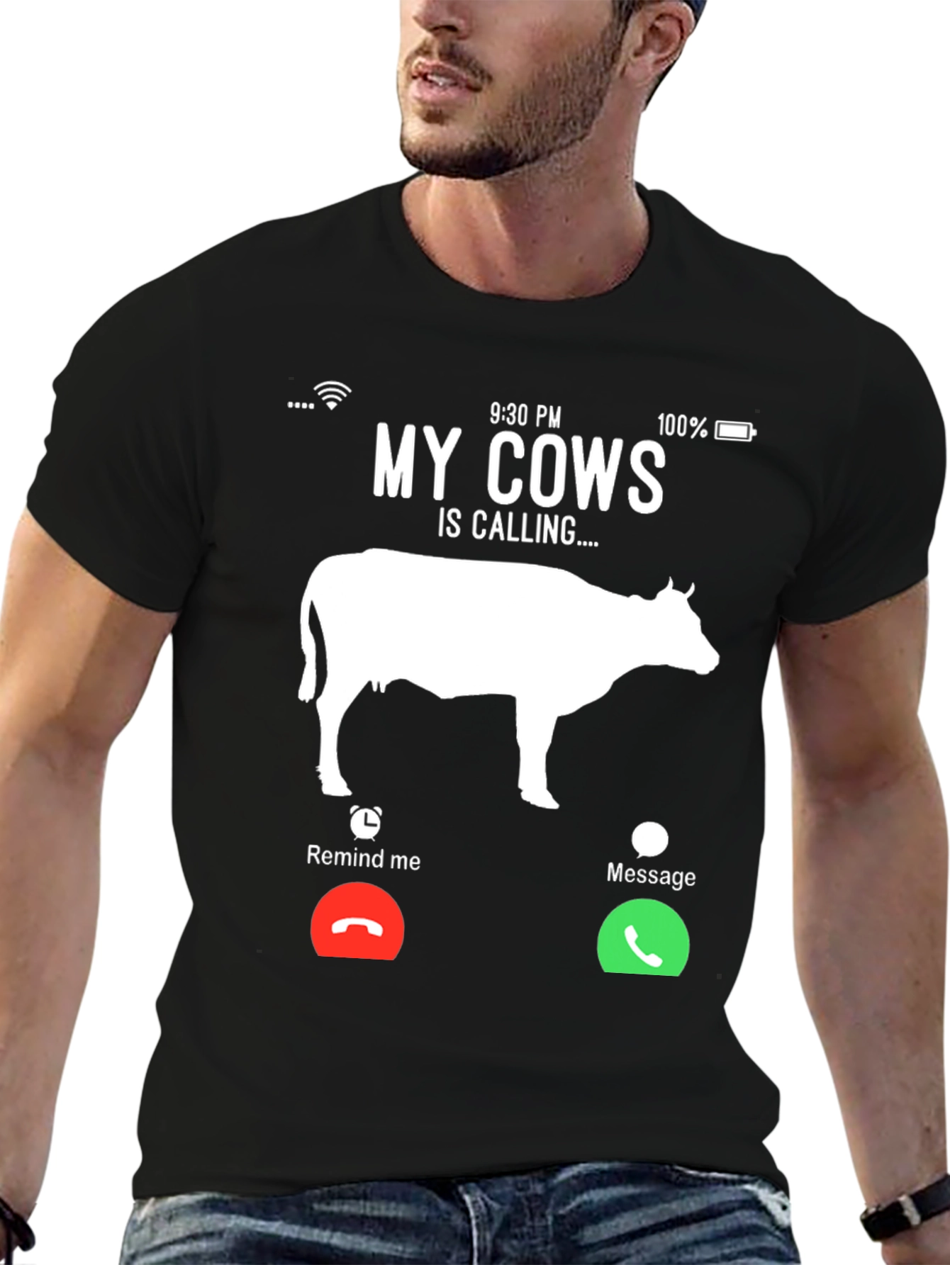 Black My Cows Is Calling T-Shirt - Farm Humor Tee view 6