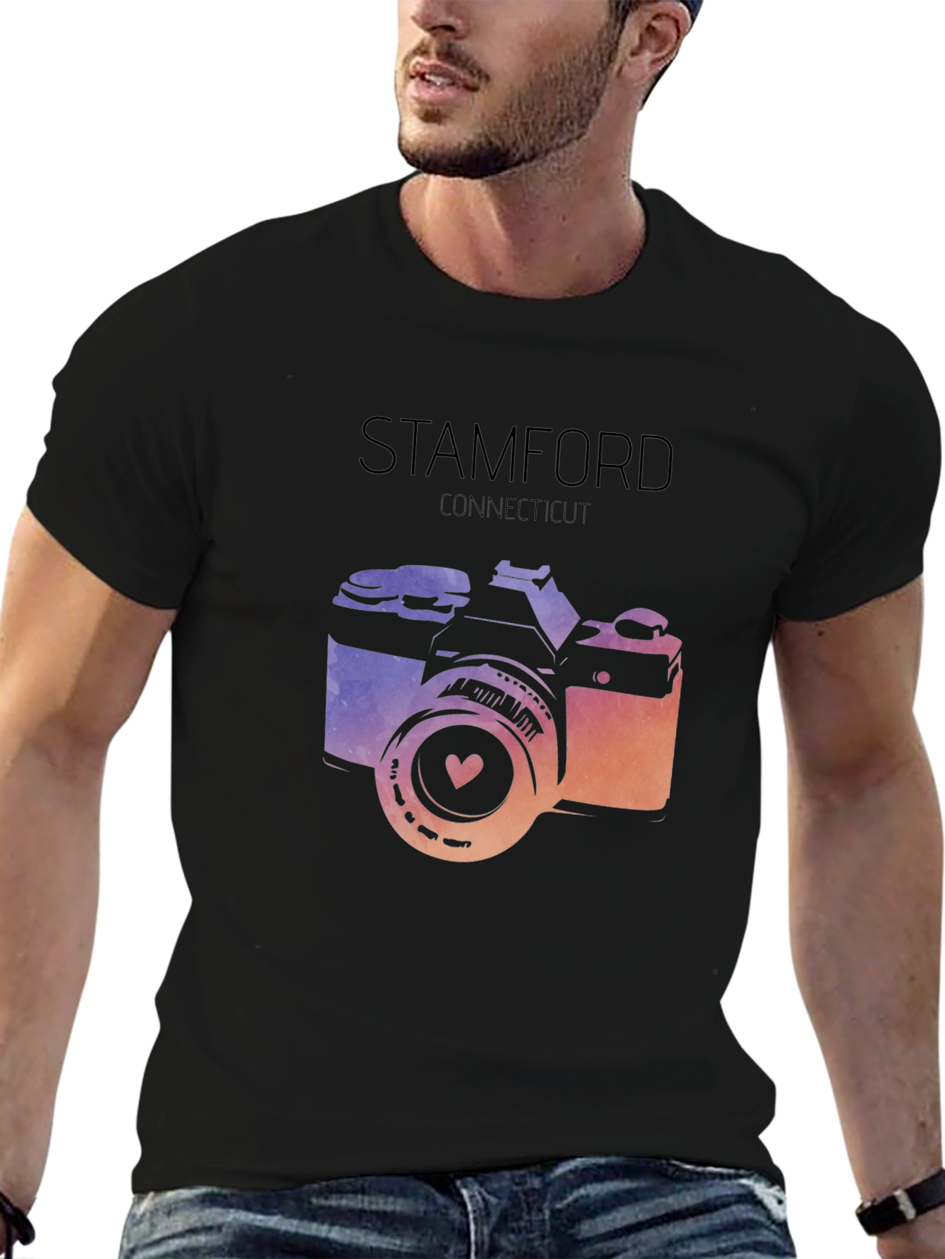 Black Stamford Connecticut Camera Graphic Tee view 6