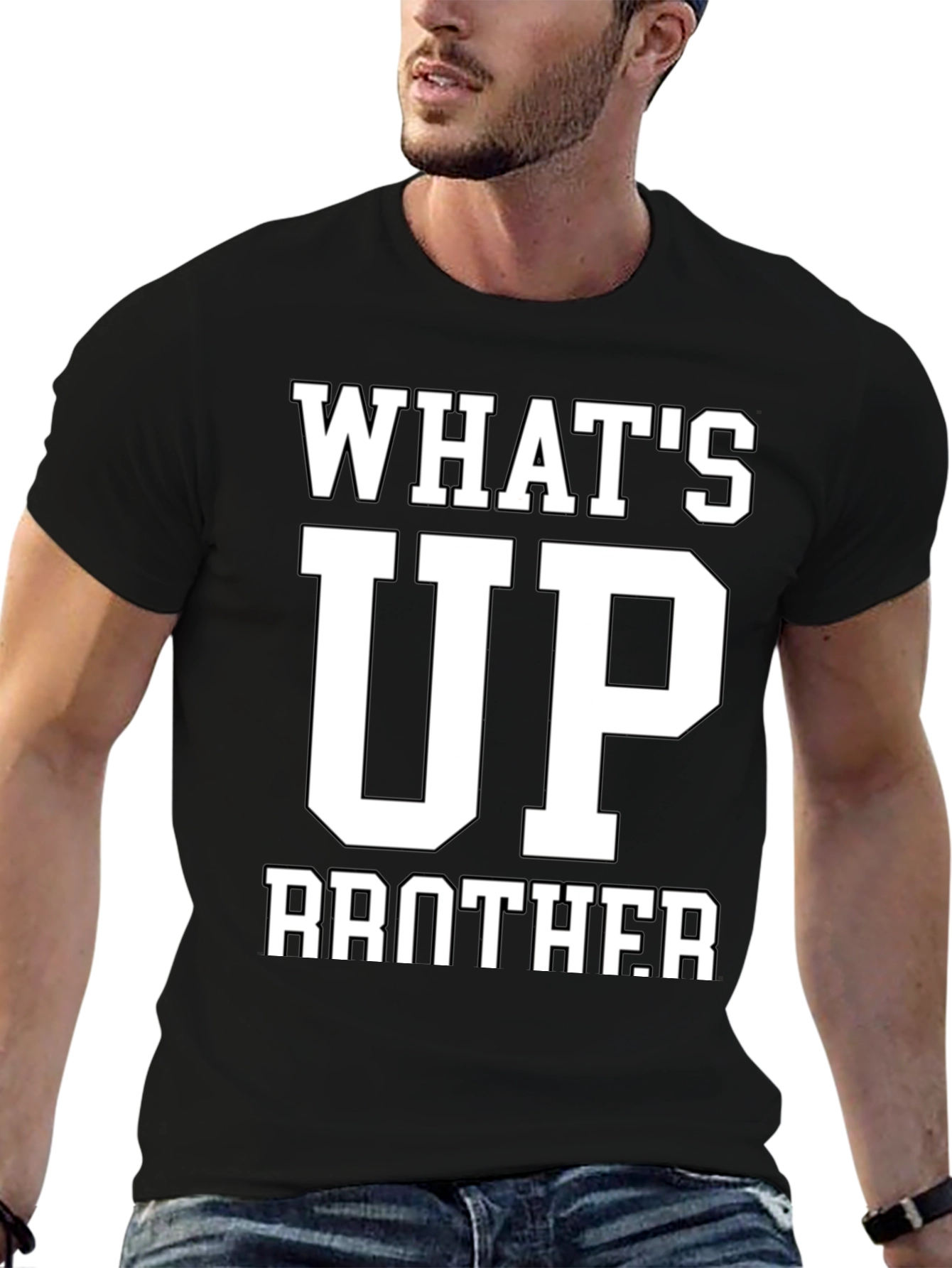 Black What's Up Brother Black Graphic T-Shirt view 6