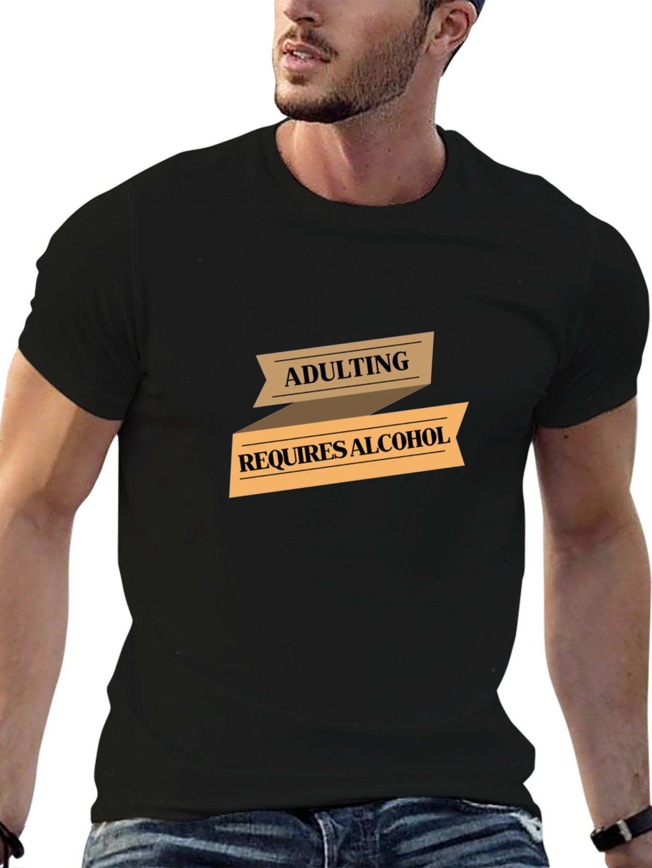 Black Adulting Requires Alcohol Graphic T-Shirt view 6