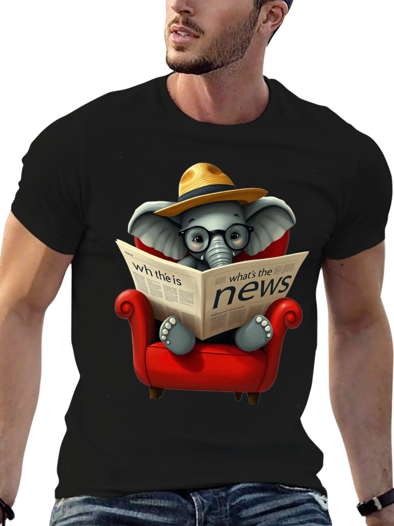 Black Elephant Reading News T-Shirt view 6