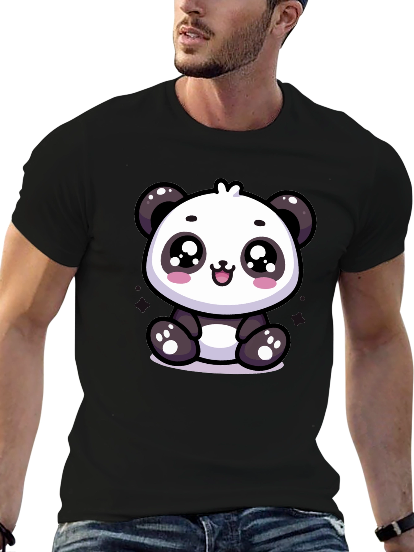 Black Cute Panda Graphic Tee - Soft Cotton Blend view 6