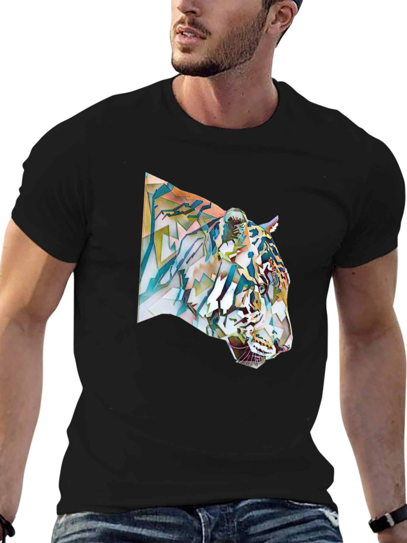 Black Abstract Tiger Graphic Tee - Cool Men's T-Shirt view 6