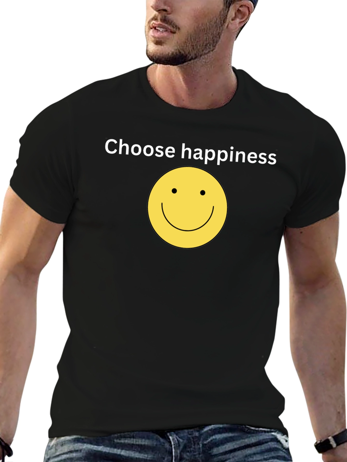 Black Choose Happiness Black T-Shirt - Smiley Face Design view 6