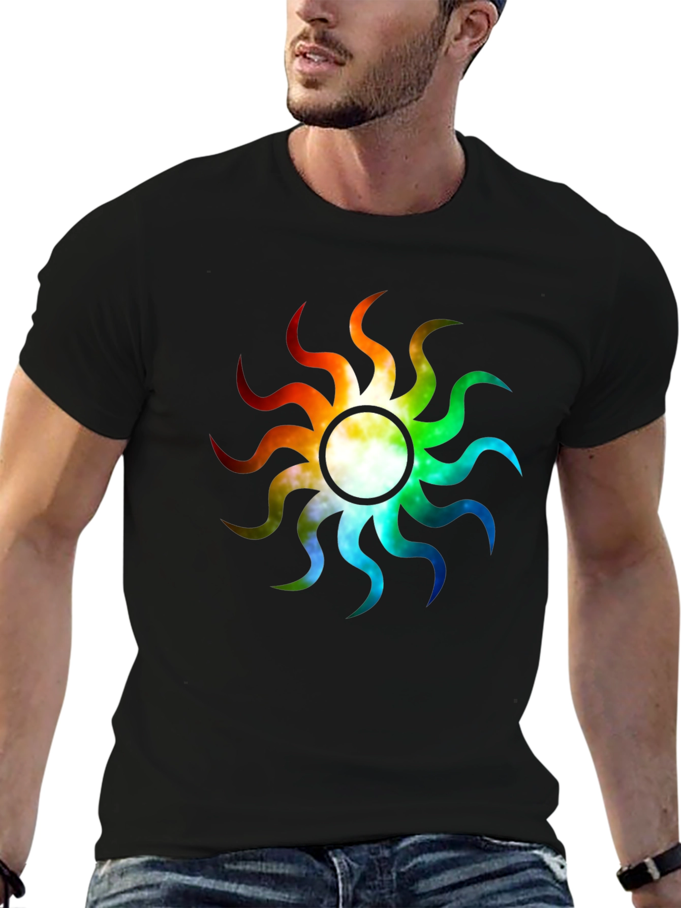 Rainbow Sunburst Graphic T-Shirt - Unique Design - 6