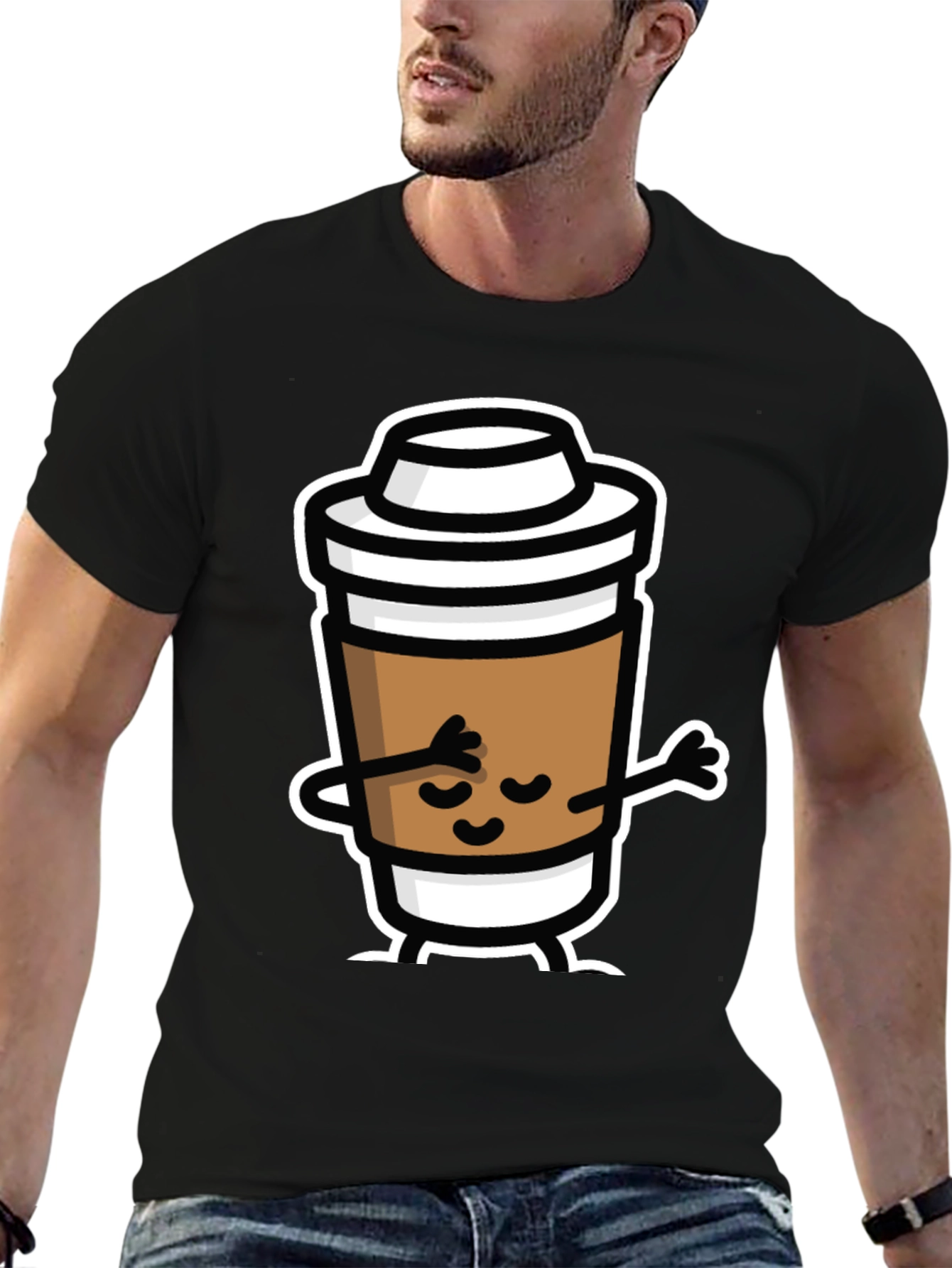 Black Dabbing Coffee Cup Black T-Shirt view 6